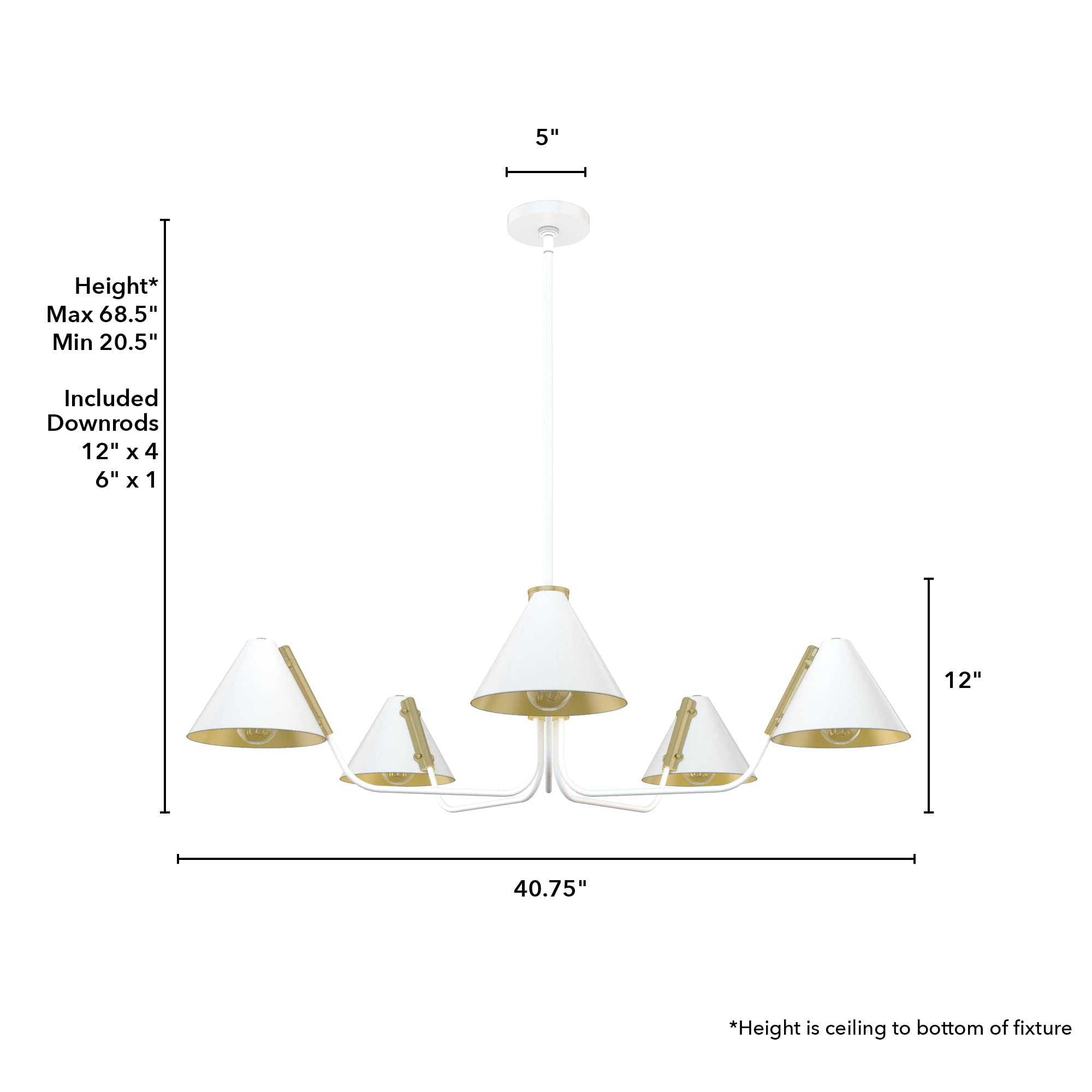 Hunter Fan Company 19196 Grove Isle 5-Light Chandelier in Matte White - Elegant Ceiling Lighting for Dining Room, Bedroom & Living Room