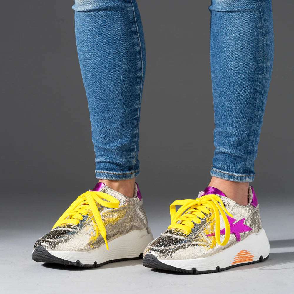 Cynthia Richard Women's Lightning Strikes Treasure Leather Sneakers - Gold Multi Color Fashion Athletic Shoes for Casual Wear & Street Style