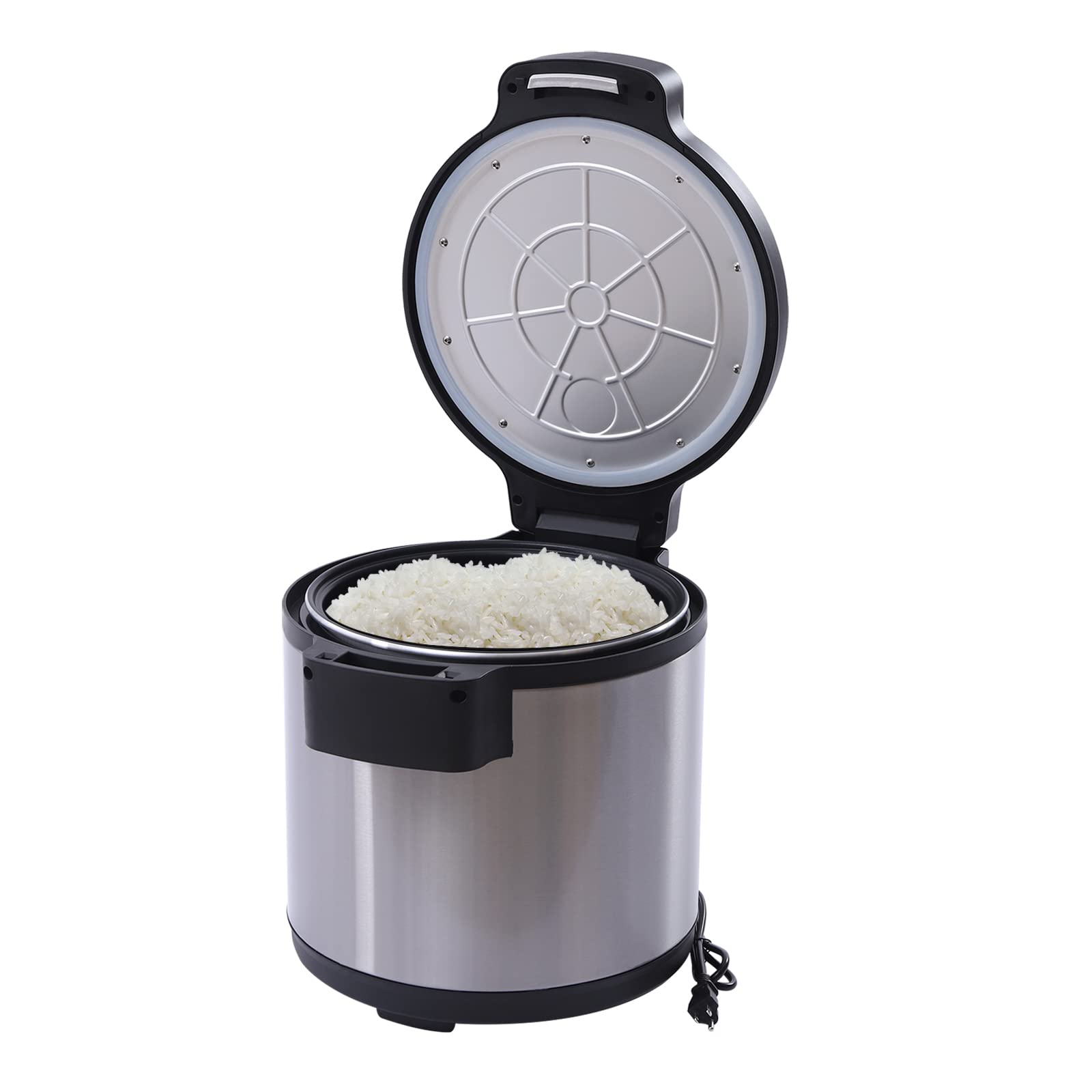 110W Commercial-Grade Electric Rice Warmer & Cooker - 19L/20Qt Stainless Steel with Non-Stick Inner Pot & Cover - Perfect for Restaurants, Catering & Home Kitchens - Includes Rice Scoop (Silver)