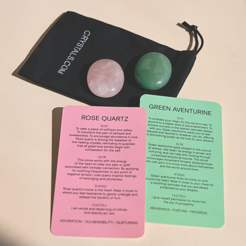 Love Pouch - Rose Quartz & Green Aventurine Crystal Pouch for Positive Energy, Self-Love & Good Luck | Perfect for Meditation, Yoga & Spiritual Healing
