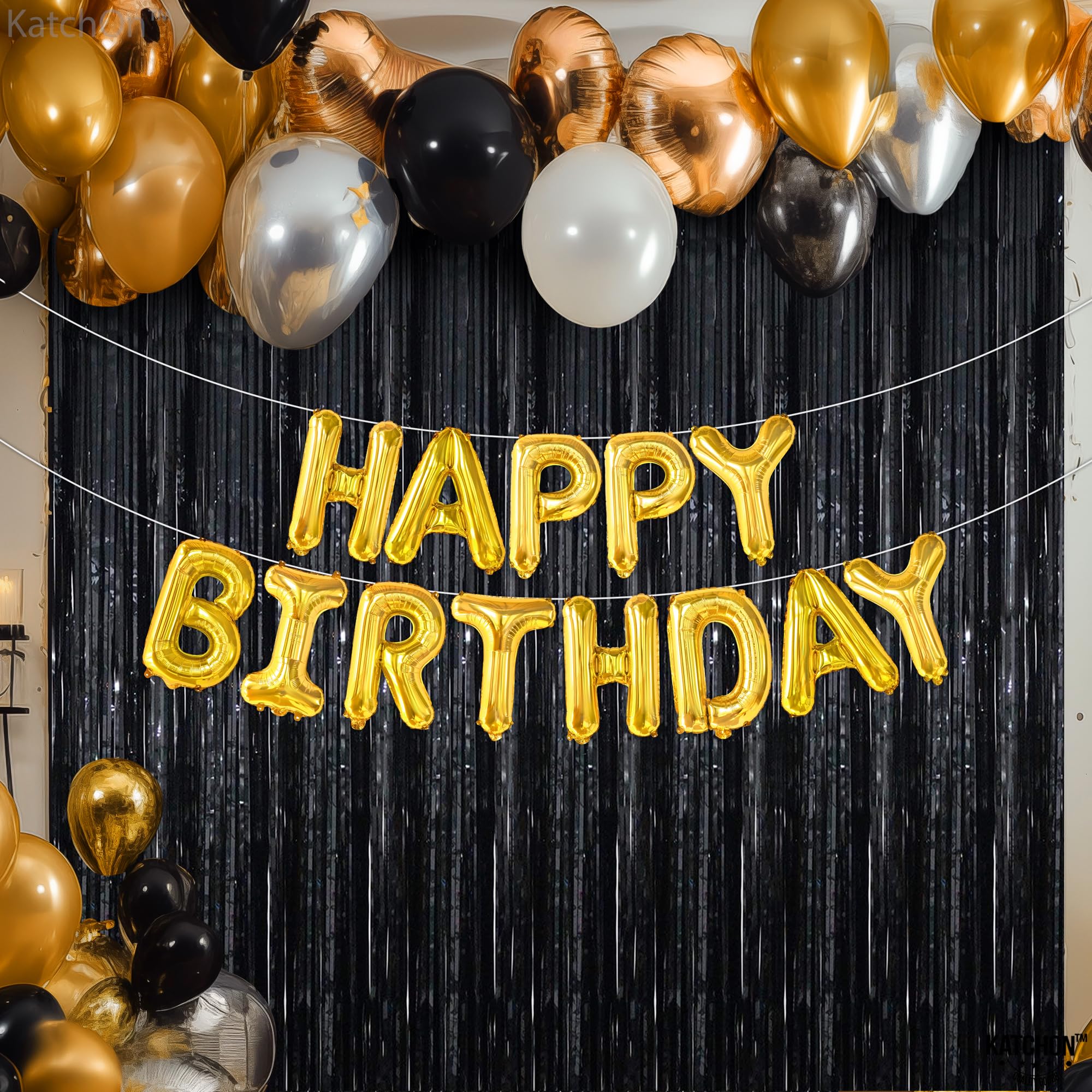 KatchOn XtraLarge Black Foil Streamers - 3.2x8 Feet, Pack of 2 | Shiny Black Backdrop for Birthday & Graduation Decorations 2025 | Party Supplies, Photo Booth Background, Stage Decor | Perfect for Events, Weddings, Baby Showers