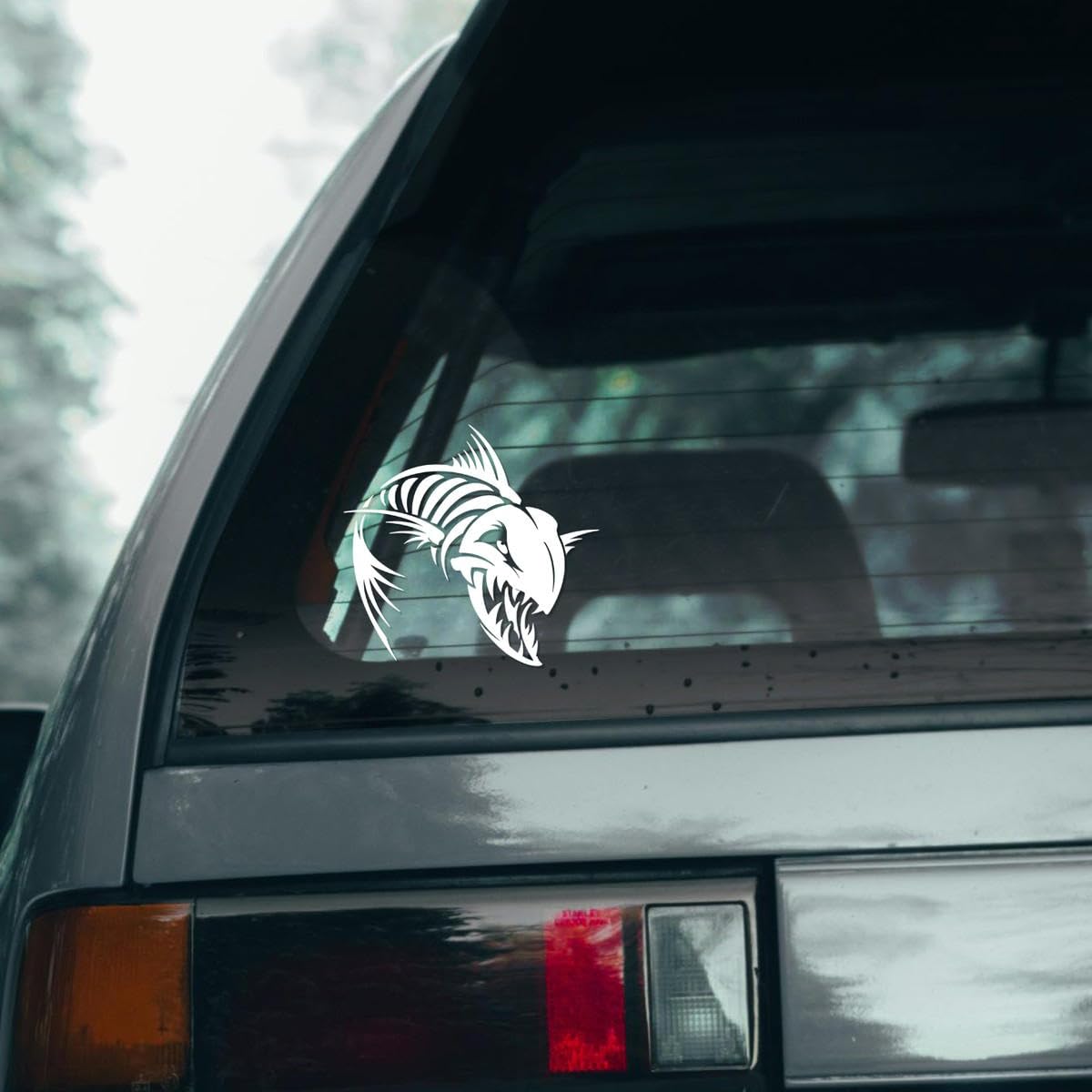 Aggressive Fish Skeleton Vinyl Decals - 5 x 4.72 Inch Weatherproof Stickers for Cars, Laptops, Tablets & Garage - Durable Gara Green Design for Outdoor & Indoor Use