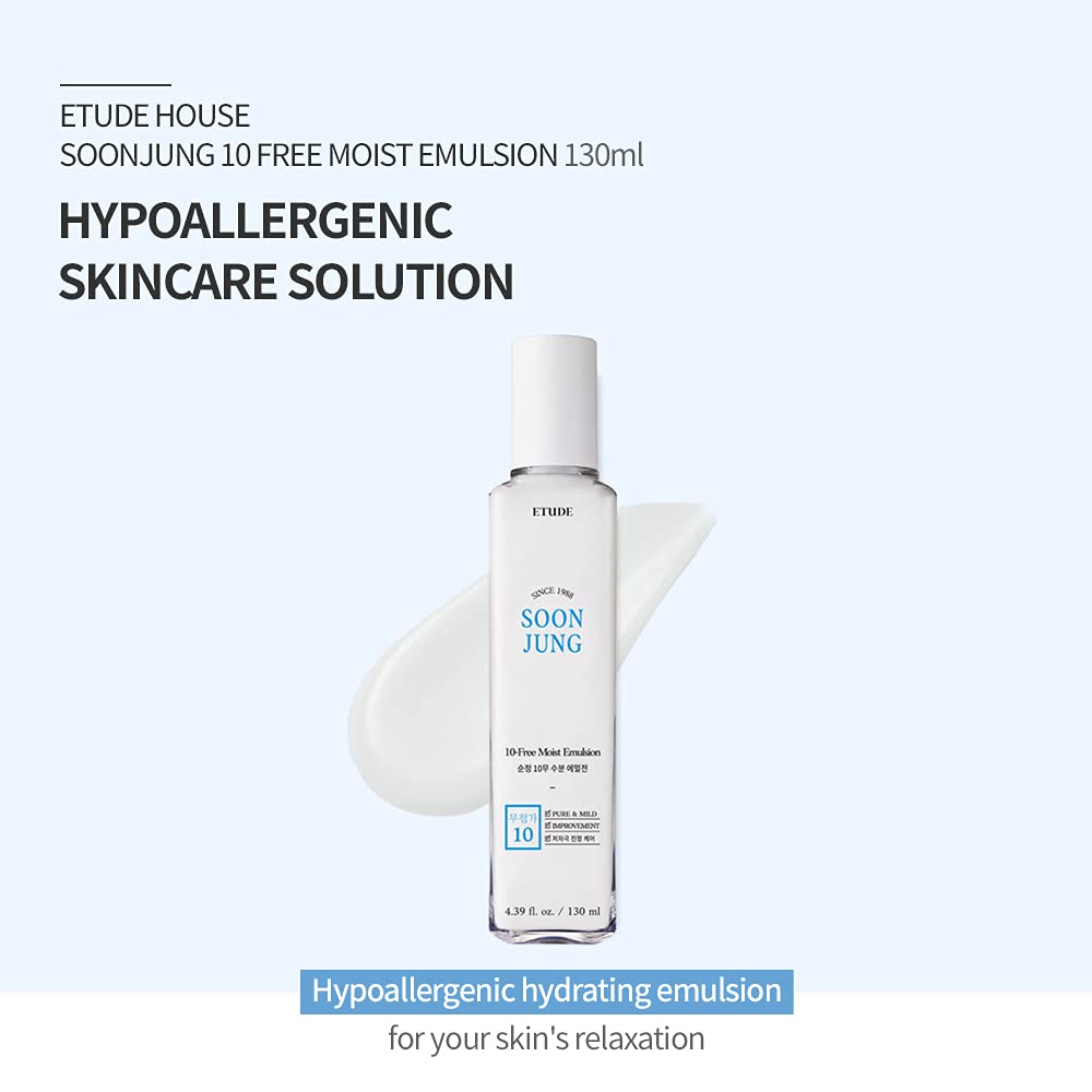 SoonJung 10-Free Moist Emulsion 130ml | Hypoallergenic Hydrating Face Lotion for Sensitive Skin Care | Korean Skincare for Daily Soothing