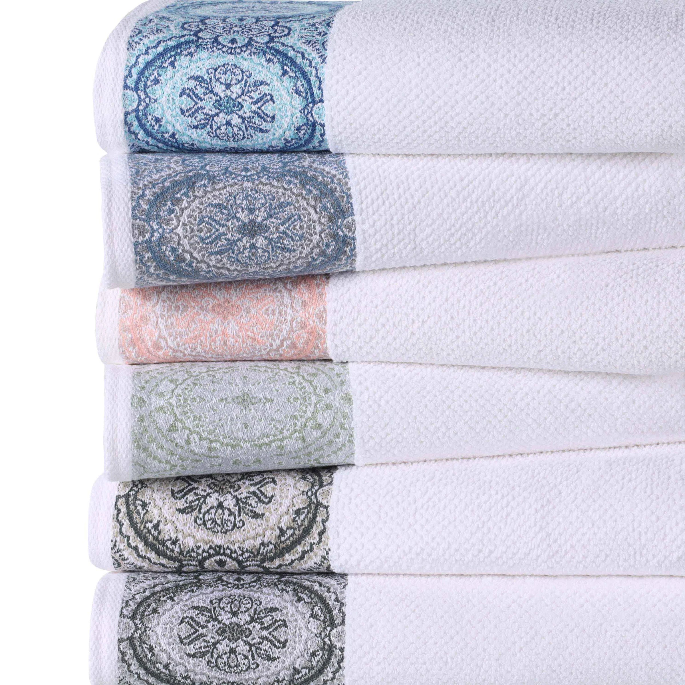 Premium Medallion Cotton Jacquard Textured 3-Piece Bath Towel Set - Soft & Absorbent Luxury Towels for Spa, Bathroom & Guest Use