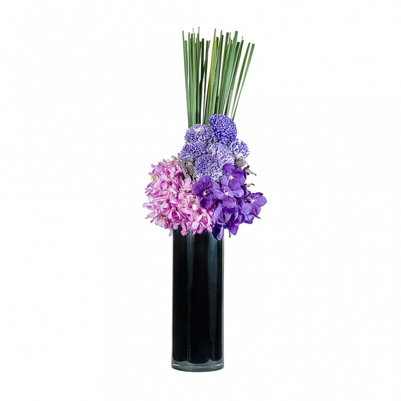 Vanda Orchid and Chrysanthemum Flowers in Glass Vase - Elegant Home Decor for Living Room, Wedding Centerpiece, Office Desk Decor