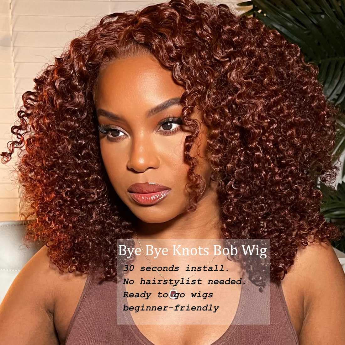 Beauty Forever 12 Inch Curly Glueless Human Hair Wig - 7x5 Bye Bye Knots Wear & Go Bob Wig in Reddish Brown 33B | Pre Plucked HD Lace Short Curly Wig for Women (150% Density) - Perfect for Daily Wear, Cosplay & Special Occasions