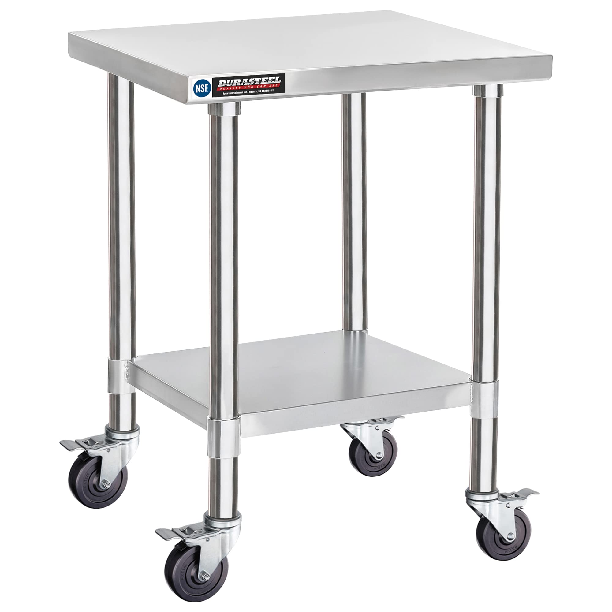 Stainless Steel Food Prep Table 30x18 Inch - NSF Certified Commercial Workbench with Wheels - Heavy Duty Metal Cart for Restaurant, Kitchen, Warehouse & Home Use - Perfect for Food Preparation, Cooking, Baking & Garage Workstations