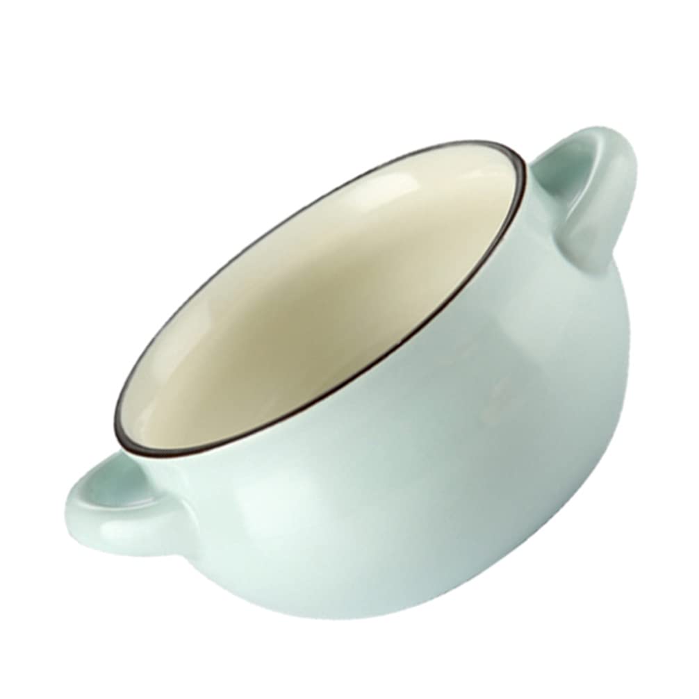 FRCOLOR Ceramic Soup Bowls with Double Handles - 16oz Microwave & Dishwasher Safe Serving Bowls for Rice, Noodles, Salad, Cereal - Elegant Sky Blue Tableware for Home Dining & Party Entertaining