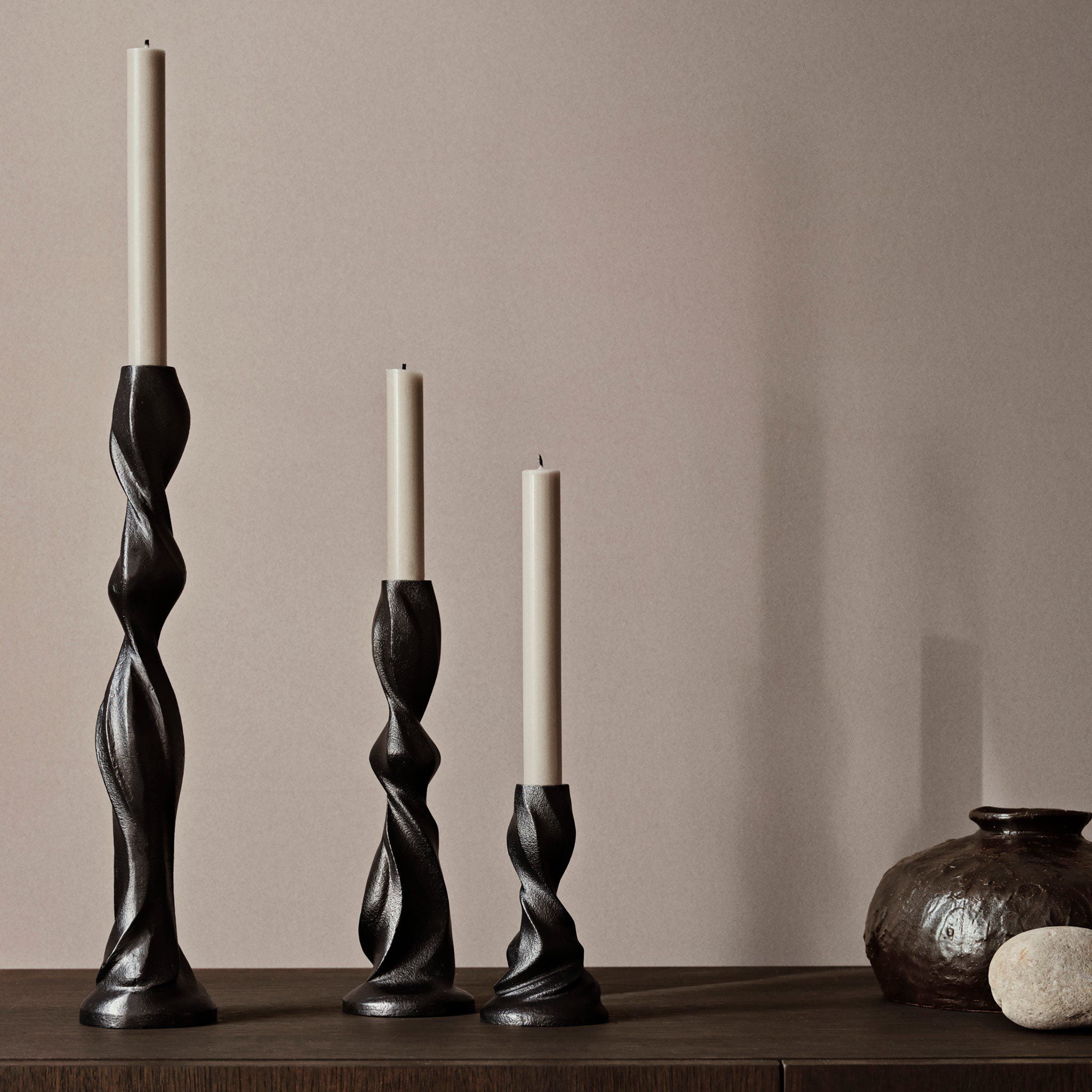 FERM LIVING Gale Blackened Aluminium Candle Holder - 38cm Tall Modern Home Decor for Dining Table, Living Room & Wedding Centerpieces