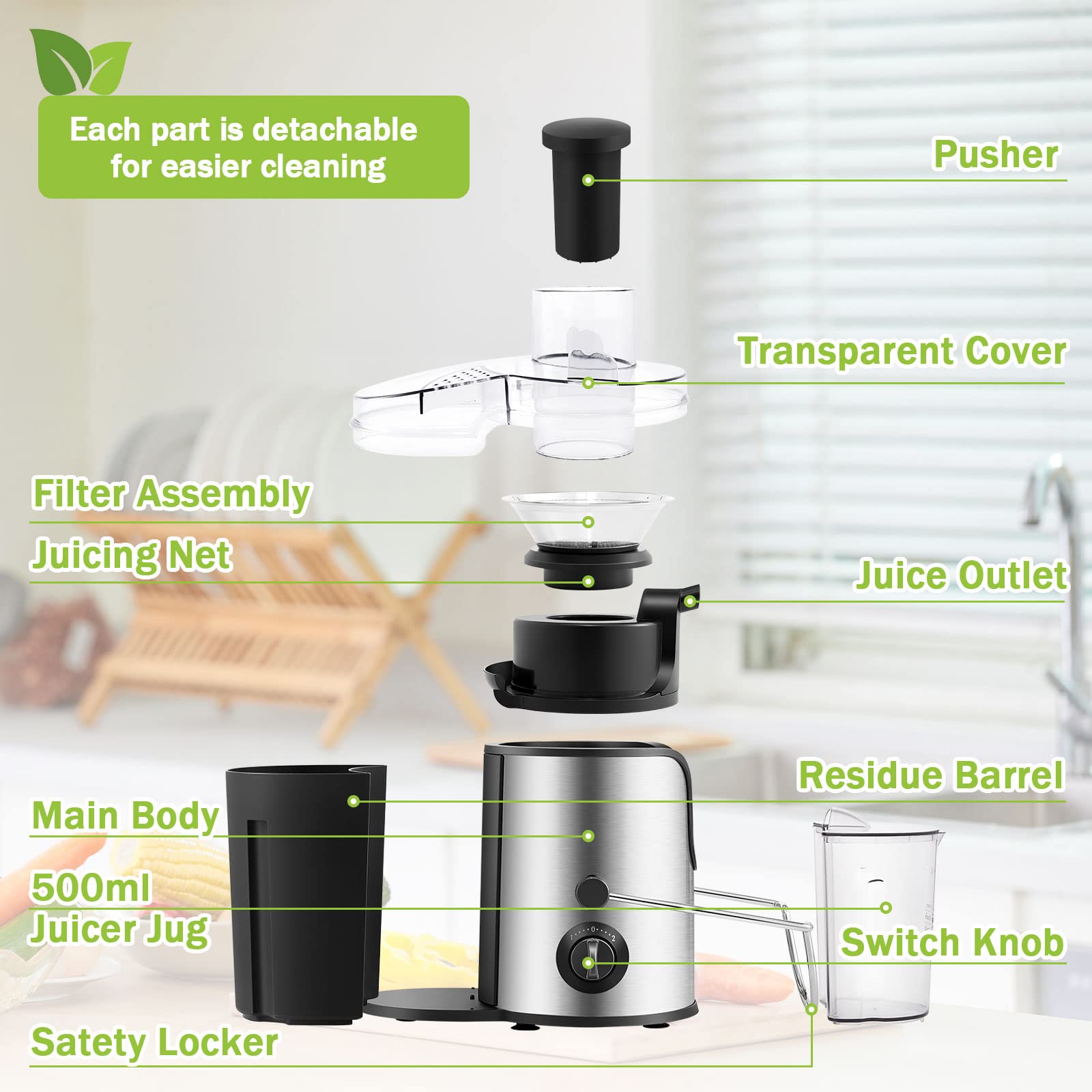 LEMROE 600W Electric Juicer Machine - High-Speed Centrifugal Juicer for Whole Fruits & Vegetables - Stainless Steel Juice Extractor with Wide Feed Chute - 2 Speed Settings - Easy to Clean - Perfect for Healthy Juicing at Home, Gym or Office