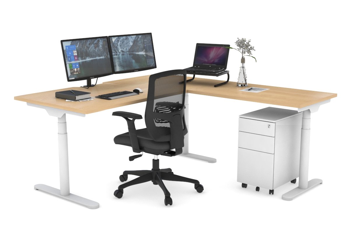 Flexi Premium Height Adjustable Corner Workstation Desk - 1600L x 1550W with Cable Management Scallop | Ergonomic Home Office & Gaming Setup for Comfortable Workspace