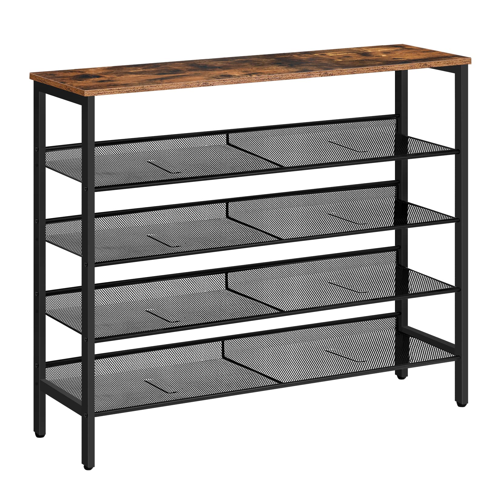 HOOBRO 5-Tier Shoe Rack Organizer - Adjustable Flat & Slanted Shelves for 20 Pairs of Shoes - Sturdy Entryway Storage for Hallway, Closet, Dorm Room - Industrial Rustic Brown BF101XJ01 - Perfect for Small Spaces & Shoe Collection Organization