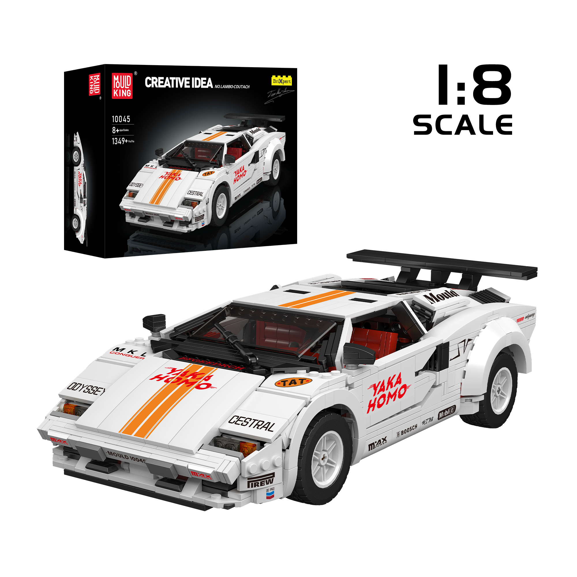 MOULD KING 10045 80S Italian Bull Coutach Sports Car Building Set - 1,495 PCS Model Kit for Adults & Teens | Perfect for Collectors, DIY Enthusiasts & Home Office Decor