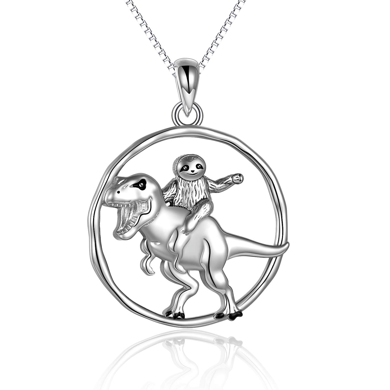 Sterling Silver Dinosaur Necklace with Sloth Pendant - Elegant Jewelry Gift for Women, Mothers, Girlfriends | Perfect for Birthdays, Anniversaries & Everyday Wear