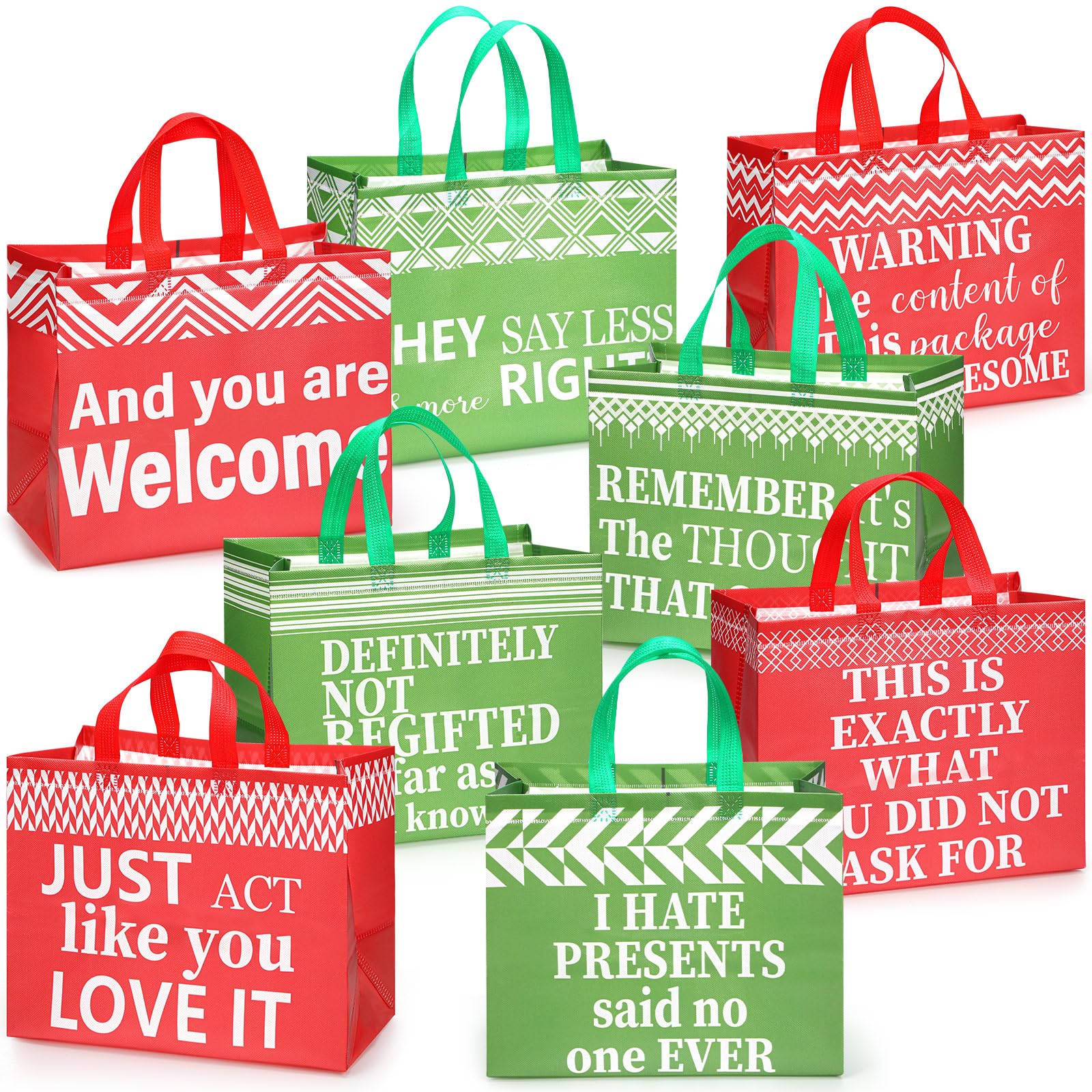 Talltalk 8 Pack Large Reusable Christmas Gift Bags with Handles - 13x9.8x6.7 Inch Holiday Party Tote Bags for Xmas Presents, Decorations & Festive Celebrations