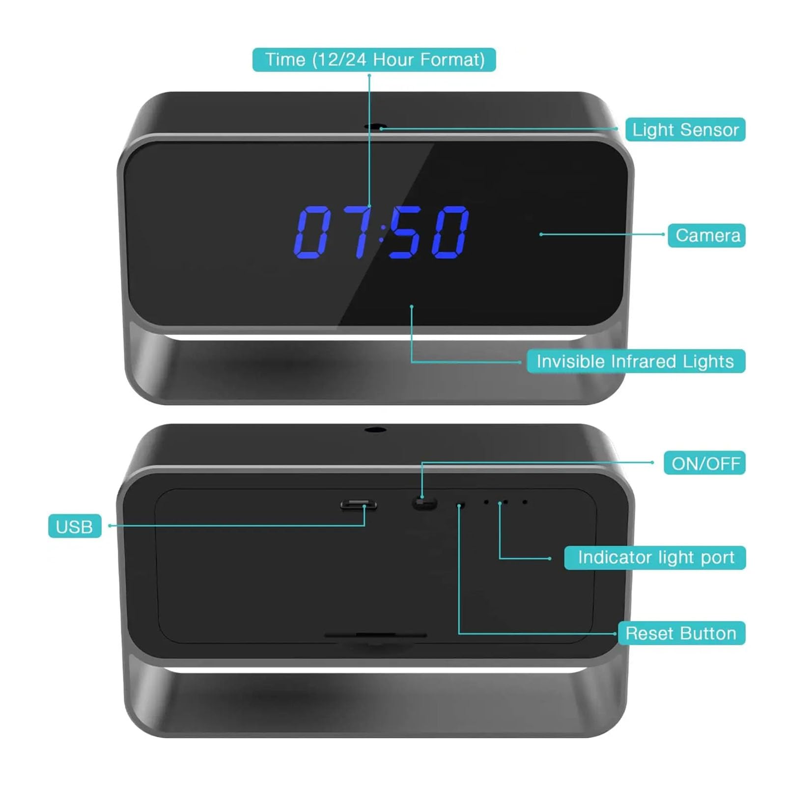 FKINGLRK 1080P HD WiFi Alarm Clock Camera with Night Vision & Motion Detection - Wireless Security Camera for Home, Office, Baby Monitor & Pet Surveillance - Remote Viewing & Smartphone Alerts
