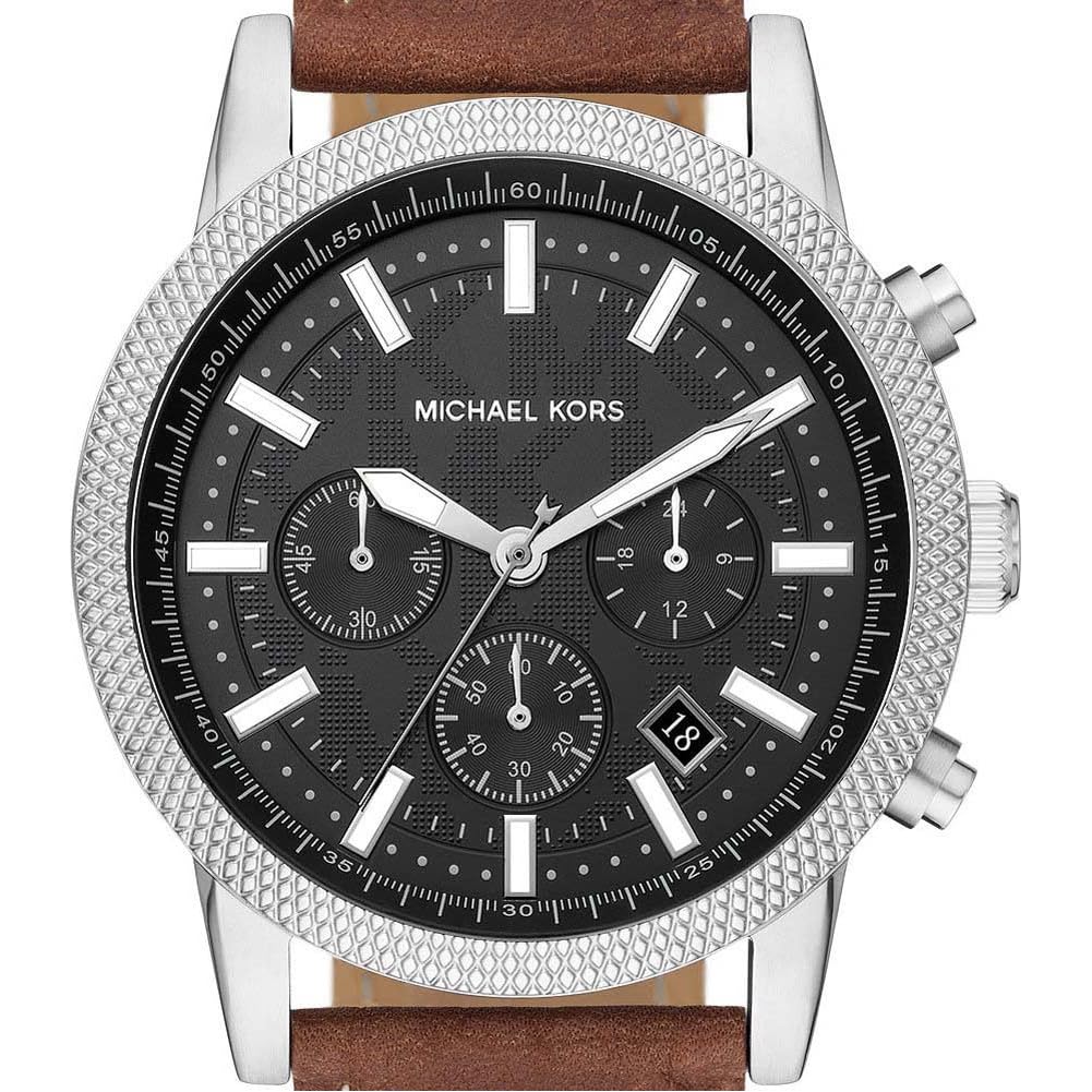 Michael Kors Men's Hutton Chronograph Stainless Steel Watch with Leather Strap - 43mm Case, Water Resistant, Luxury Dress Watch for Business, Casual & Formal Occasions
