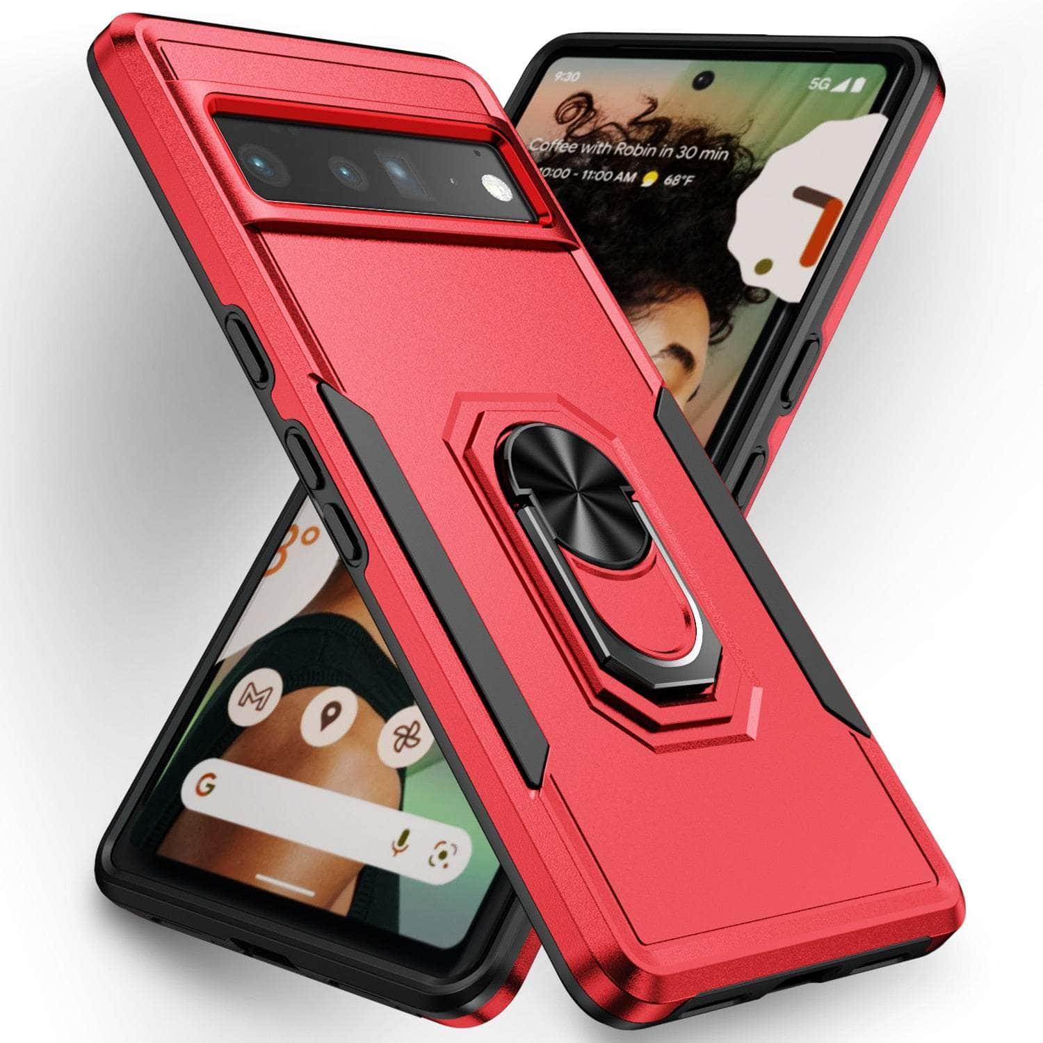 Heavy Duty Ring Bracket Case for Google Pixel 6 Pro - Shockproof Protective Phone Cover with Kickstand for Hands-Free Viewing, Gaming & Video Calls