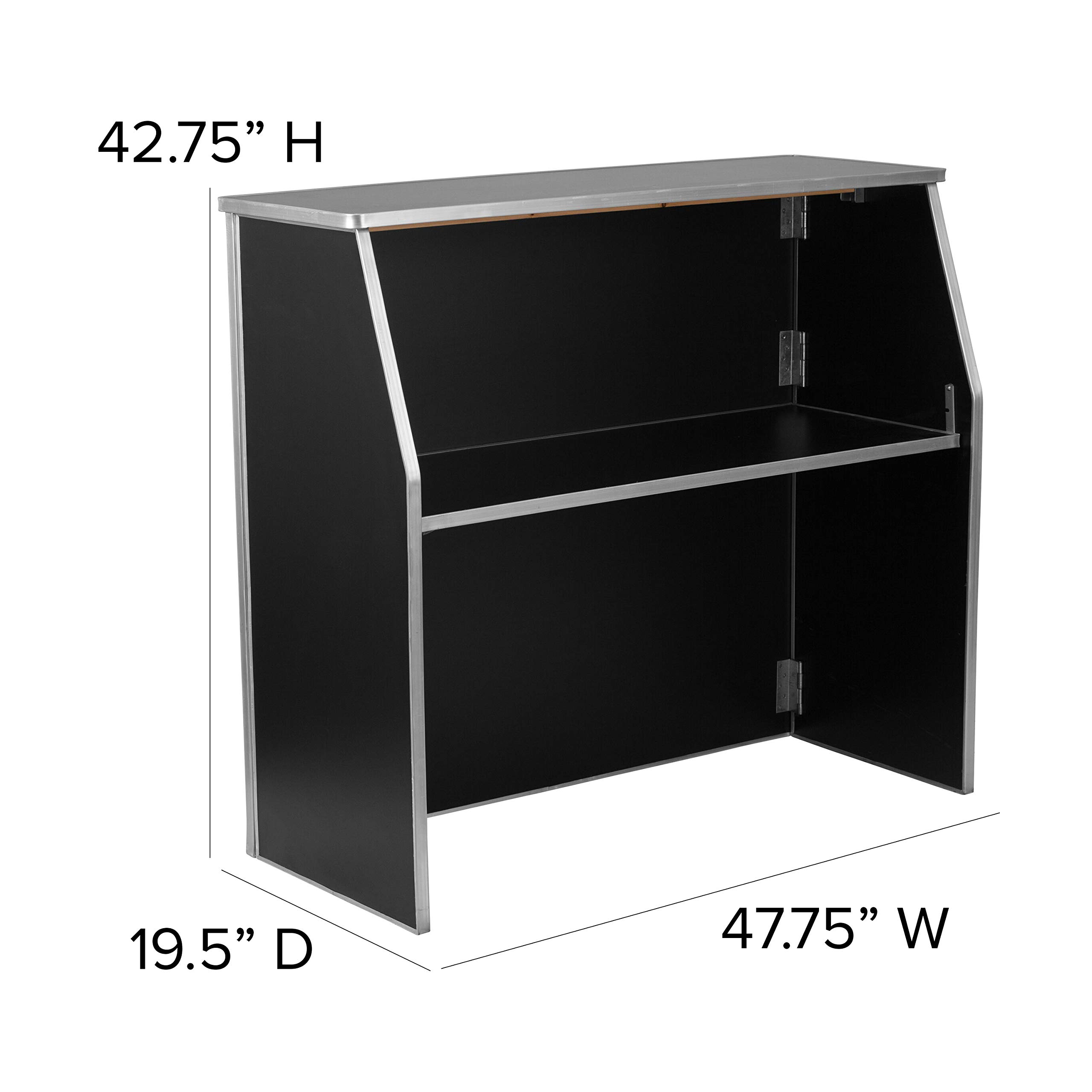Flash Furniture 4-Foot Folding Portable Bar with Shelves - Mobile Laminate Event Bar for Parties, Weddings & Home Use - Black | Compact & Space-Saving Design