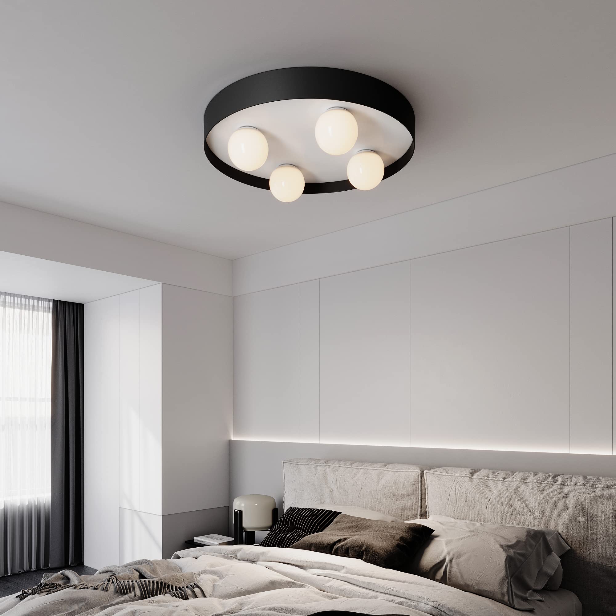 Modern LED Dimmable Round Flush Mount Ceiling Light - 32W Black Acrylic Lampshade Chandelier for Bedroom, Kitchen, Hallway, Dining Room & Bathroom - Energy Efficient Lighting for Home & Office Decor