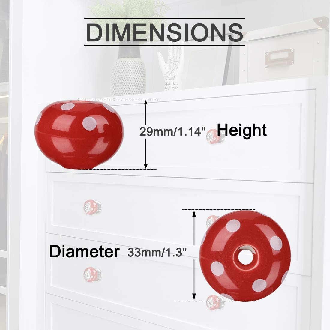 Ceramic Drawer Knobs 4pcs - Red Round Pull Handles for Cabinet & Wardrobe - Home Decor Upgrade