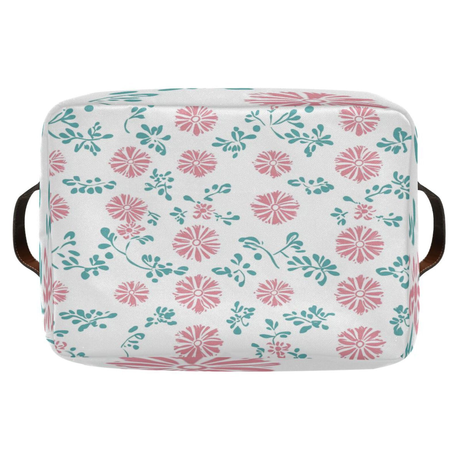 Large Foldable Storage Baskets with Handles - 2 Pack Home Organization Bins for Closet, Shelves & Room Decor | Perfect for Bedroom, Bathroom & Kids Toy Storage | Rounded Leaves Design