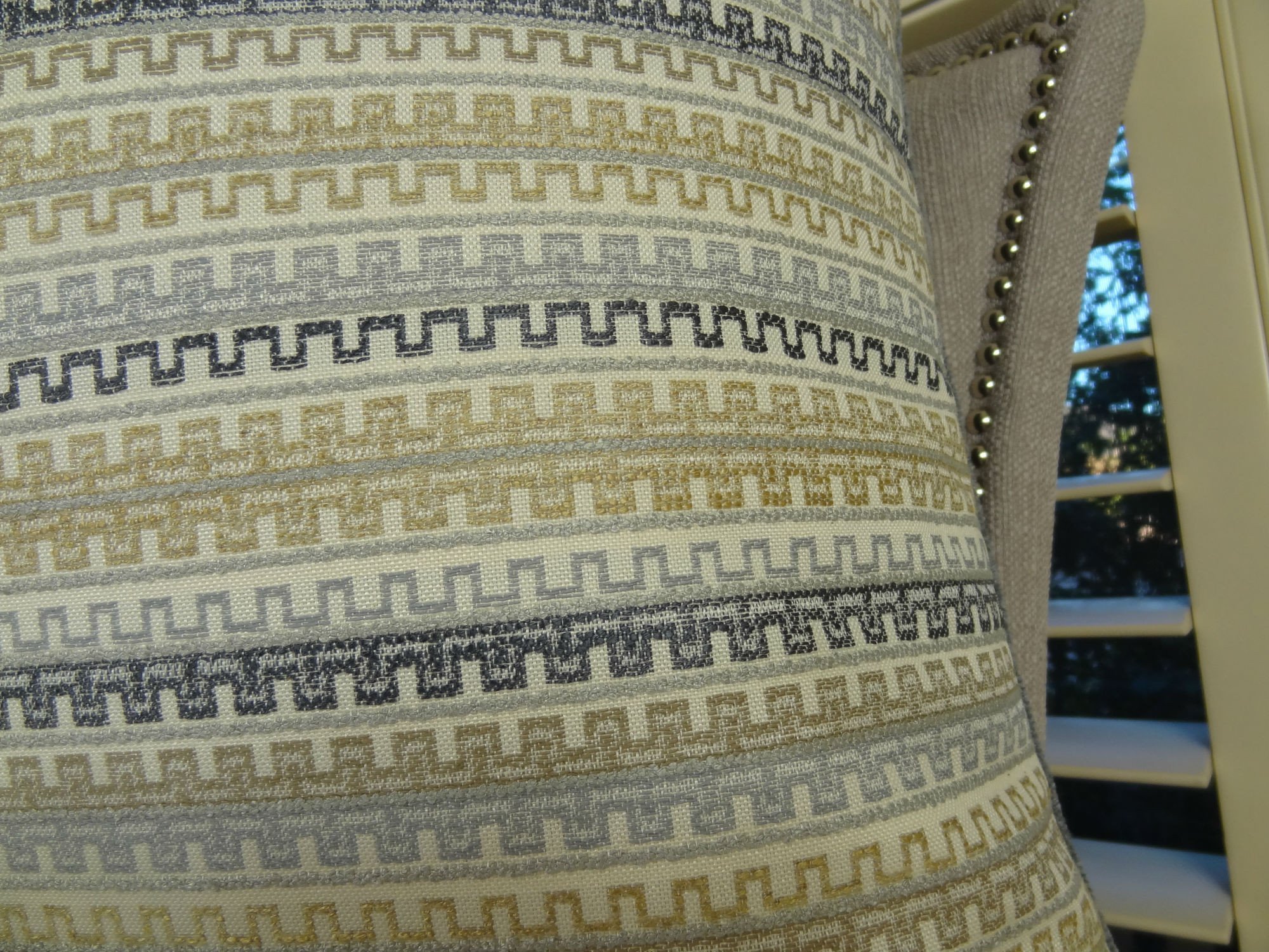 Blue Gray Chevron Throw Pillow - Geometric Greek Key Decorative Pillow - Taupe Cream Zig Zag Pattern - Made in USA - Perfect for Sofa, Bed & Home Decor