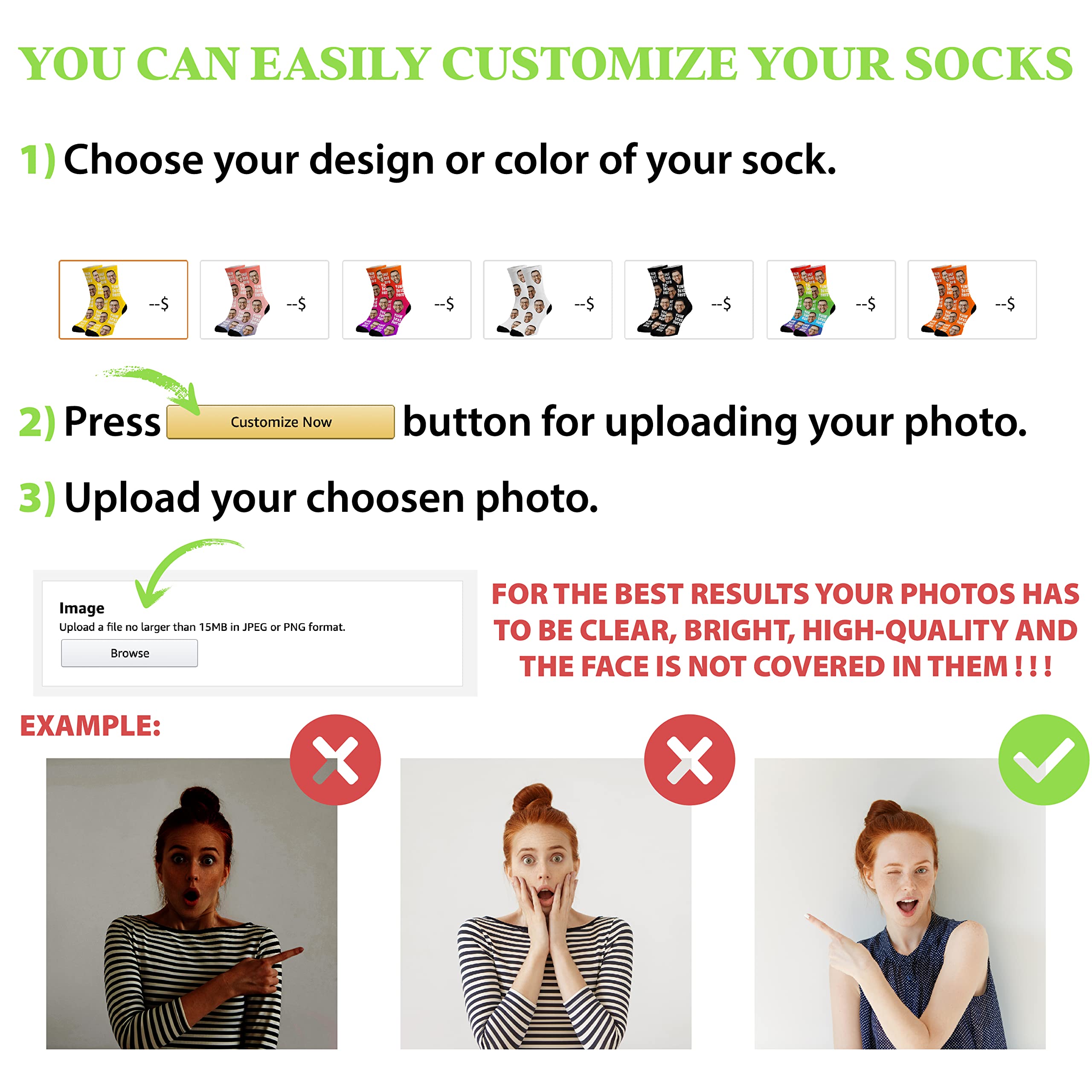 Custom Face Socks - Funny Personalized Socks with Faces for Men & Women - Perfect Gift for Cat & Dog Lovers - Great for Parties, Cosplay & Unique Gifts