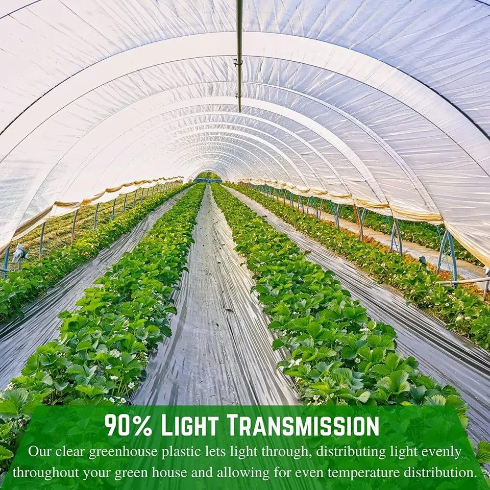4-Year Clear 6 Mil Greenhouse Plastic Sheeting – Durable Polyethylene Film for Greenhouses, Plant Covers & DIY Projects (16' x 75') – Ideal for Year-Round Gardening, Seed Starting & Frost Protection