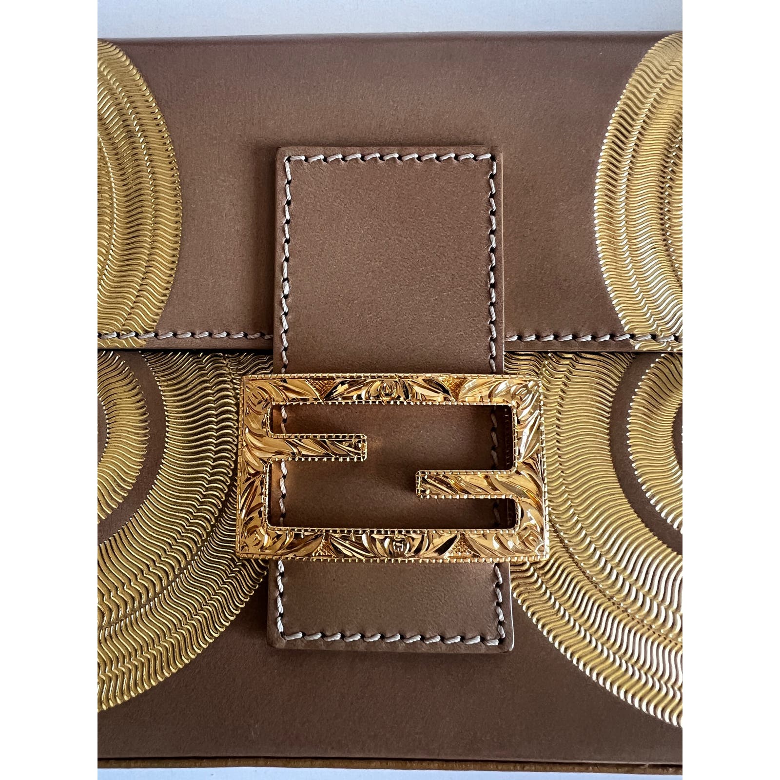 Vintage Fendi Gold Swirl Pattern Baguette Bag from 2000-2001 | Authentic Designer Shoulder Purse for Women | Perfect for Parties, Date Nights & Fashion Events