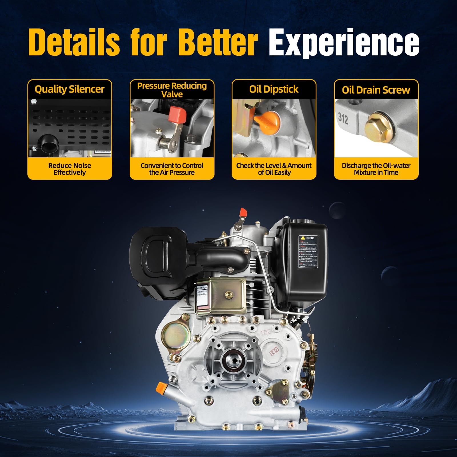 4-Stroke 10HP Diesel Engine, 6.3KW Single Cylinder Recoil Start Motor for Micro-Tillers, Tractors, Irrigation Pumps & Generators - Ideal for Farming, Landscaping & Power Backup Solutions