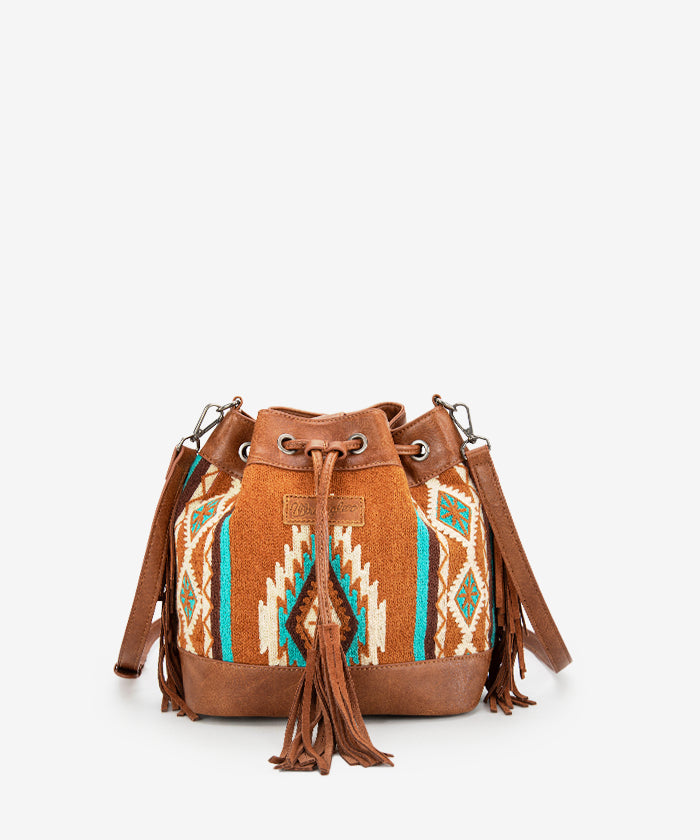 Wrangler Aztec Knitted Bucket Bag Set for Women - Boho Chic Crossbody Purse with Adjustable Strap - Perfect for Travel, Shopping & Everyday Use