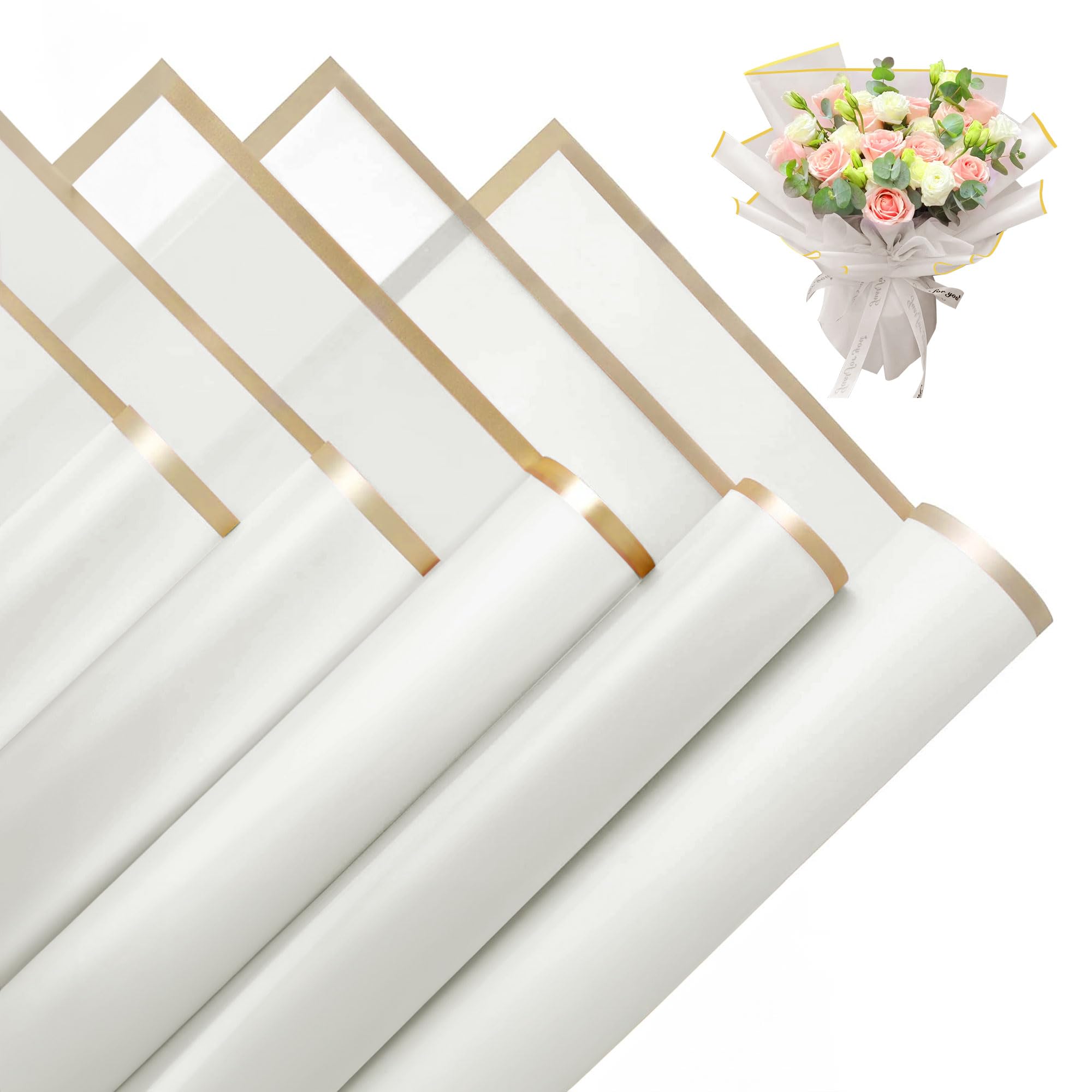 Alijoy 20 Sheets White Floral Wrapping Paper - 22.8