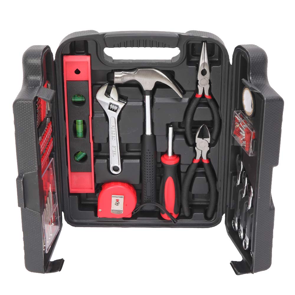 GT4-LY 136-Piece Tool Set in Red - Complete Home Repair & DIY Tool Kit for Mechanics, Carpenters, and Household Use