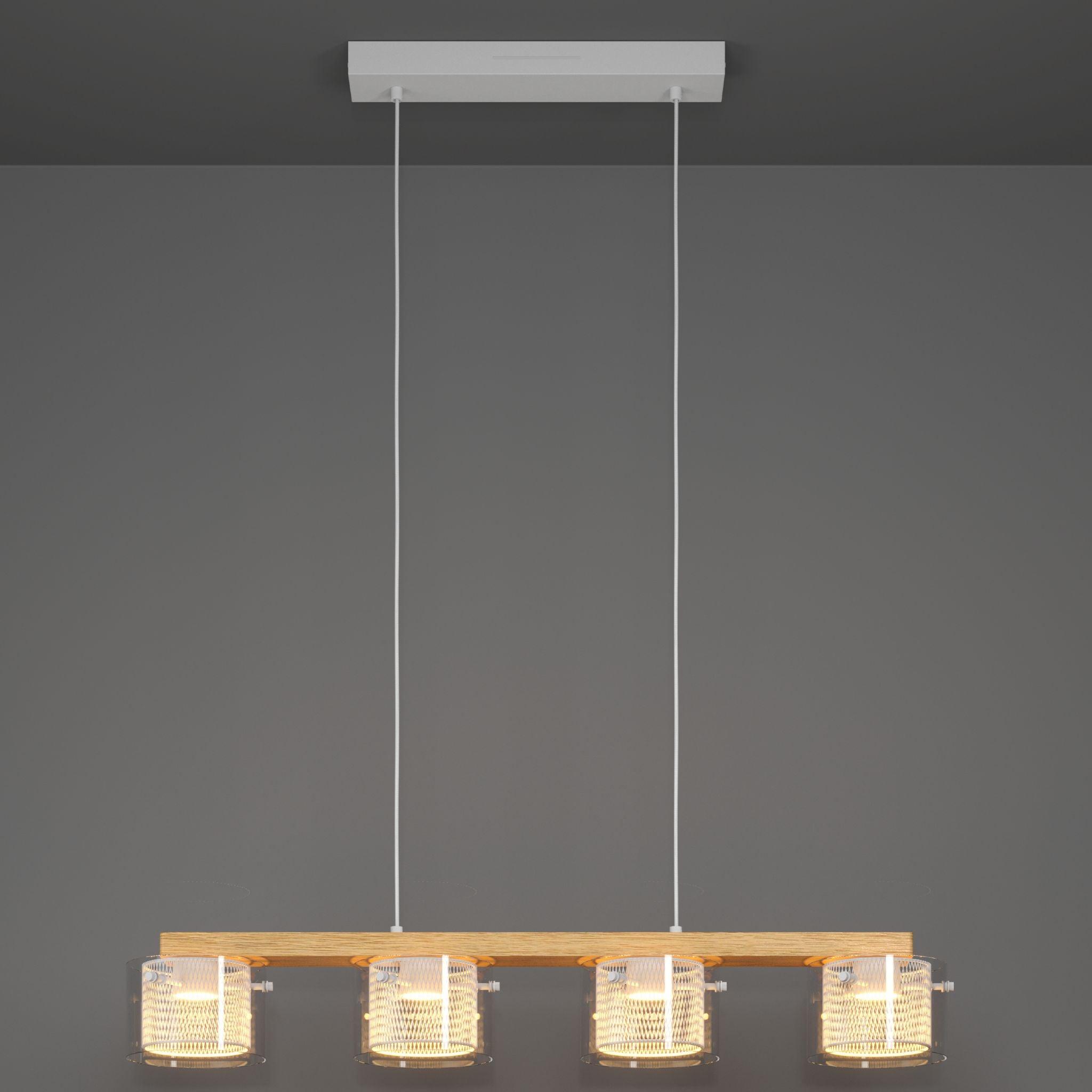 Eglo Connect Portico Z Smart LED Wood Beam & Glass Pendant Light - Modern Smart Lighting for Kitchen Island, Dining Room & Living Room Decor