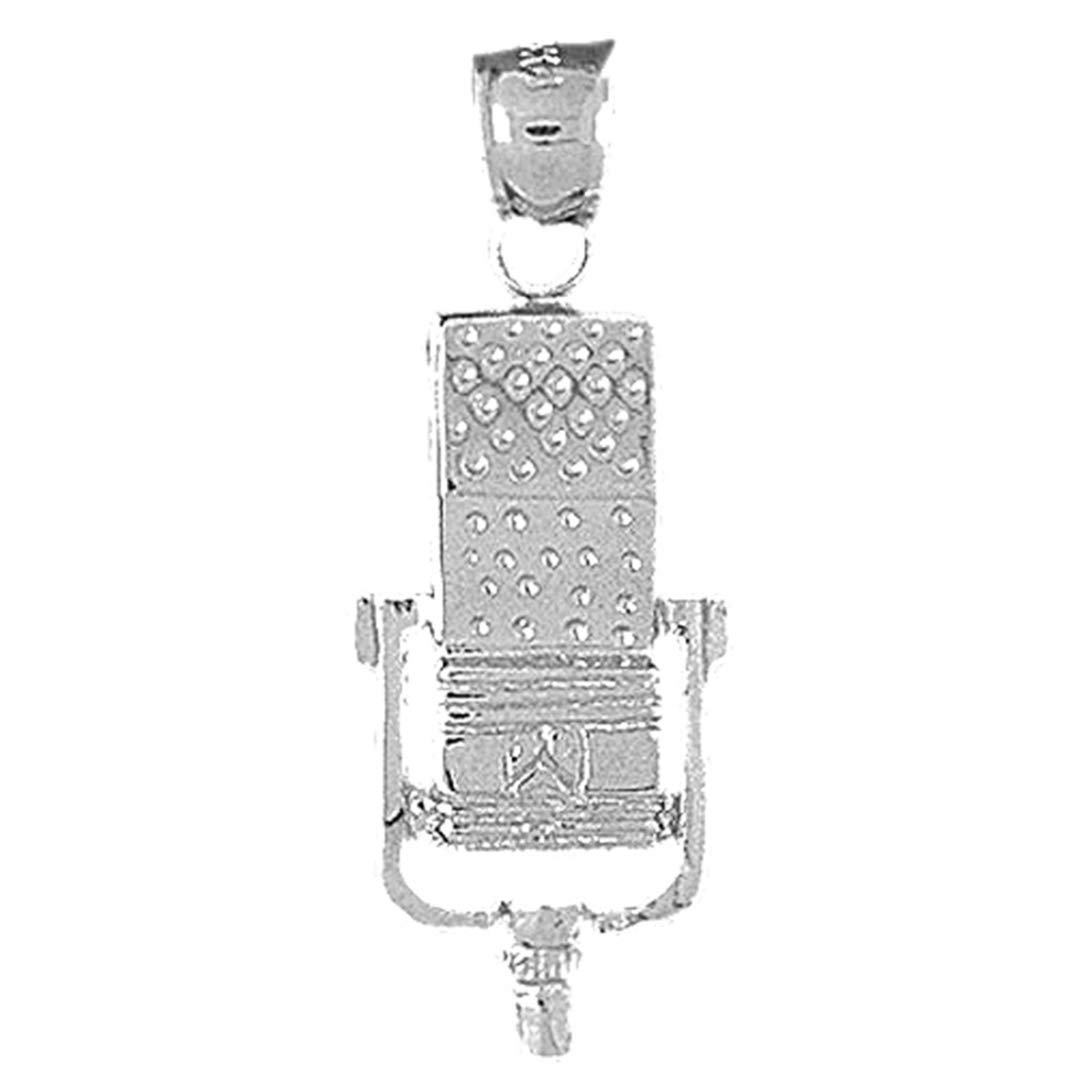 Sterling Silver 925 Microphone Pendant Necklace - 32mm Elegant Music Gift for Singers & Musicians | Perfect for Performances, Concerts & Music Lovers