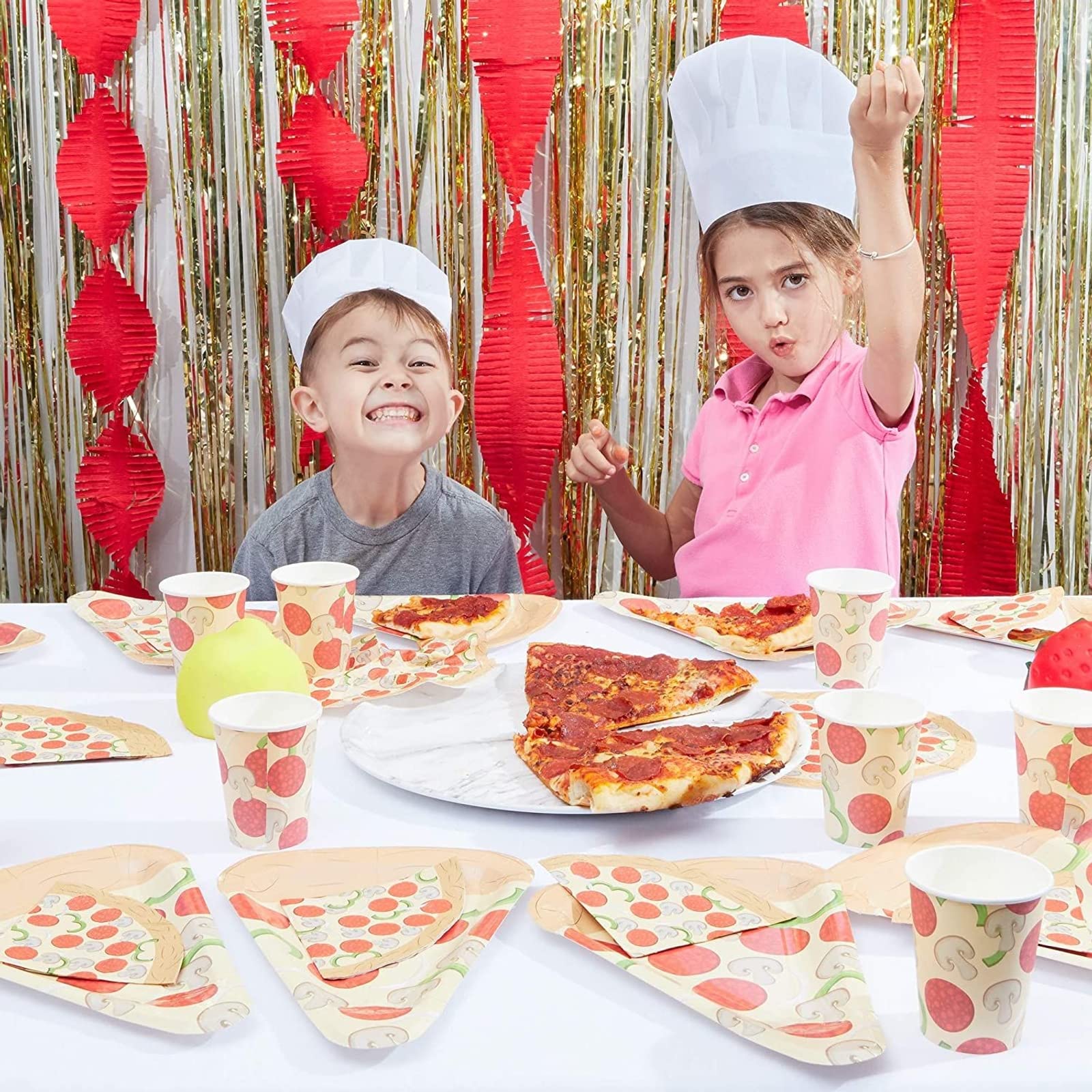 BLUE PANDA Pizza Party Supplies Kit - 24-Piece Set with Plates, Napkins & Cups for 24 Guests | Perfect for Birthday Parties, Game Nights & Family Gatherings