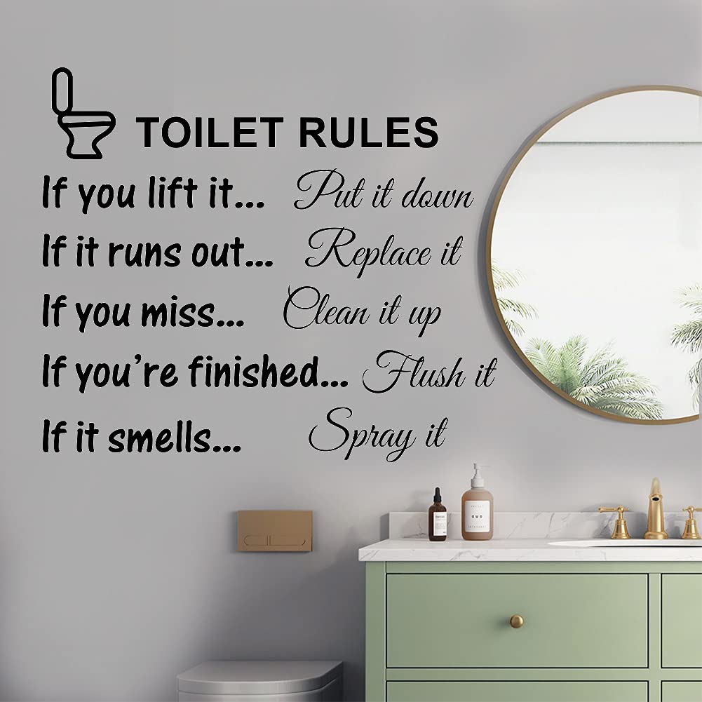 NC Home Vinyl Wall Stickers - Toilet Rules Bathroom Decals, Inspirational Quotes & Large Wall Art Decor for Bathroom, Home Decorations | Perfect for Bathroom, Kitchen, Nursery & Office Spaces