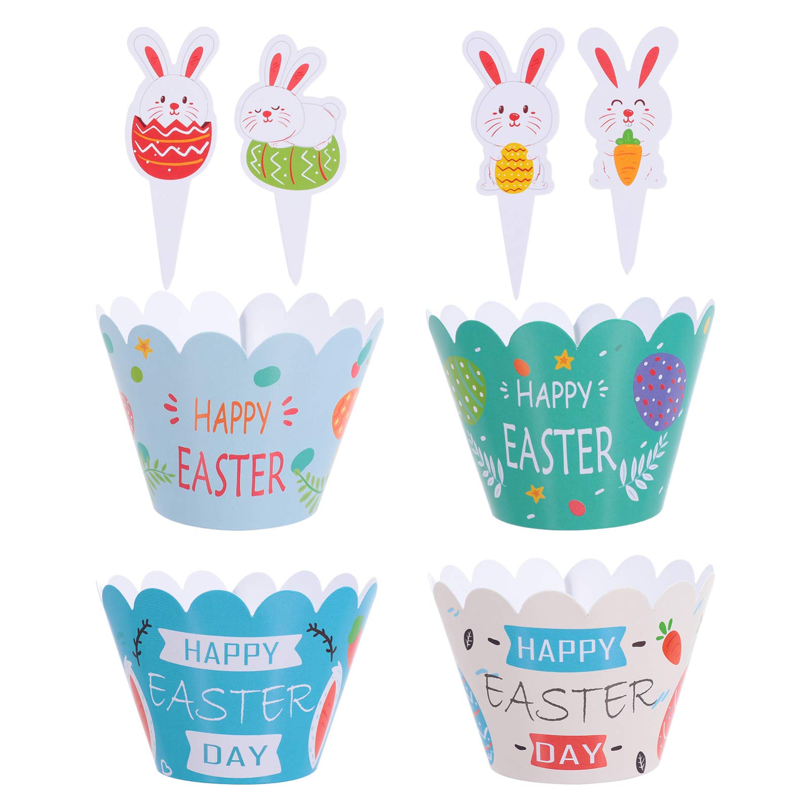 PRETYZOOM 48pcs Rabbit Cake Picks - Bunny Cupcake Toppers for Birthday Party Decorations, Cake Table Decor, Cupcake Wrappers & Paper Linings | Perfect for Baby Showers, Easter Celebrations & DIY Dessert Displays