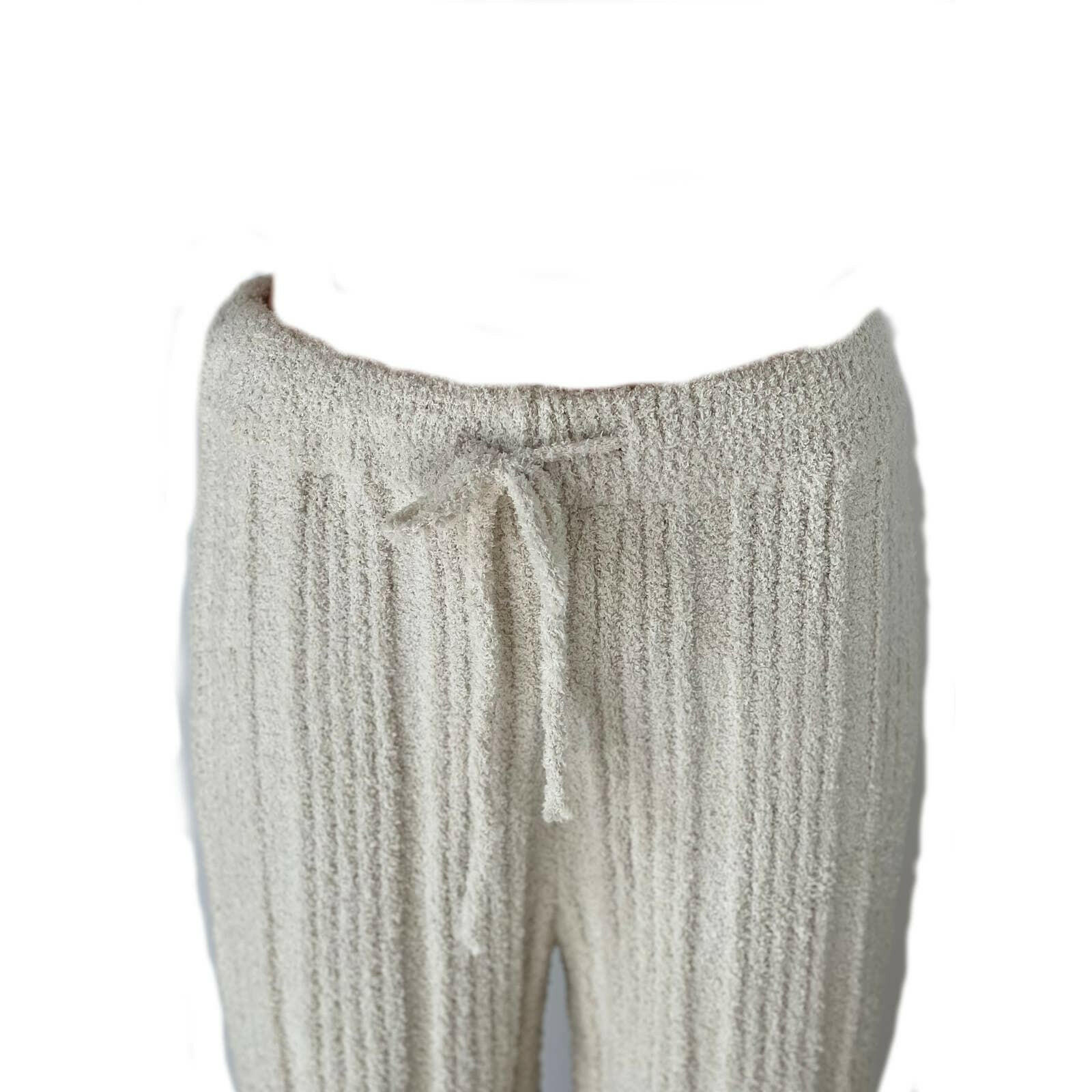Luxury Solid Color Ribbed Knit Blanket Pants - Ivory | Cozy Loungewear for Home, Travel & Relaxation | Soft Comfortable Stretchy Pajama Bottoms