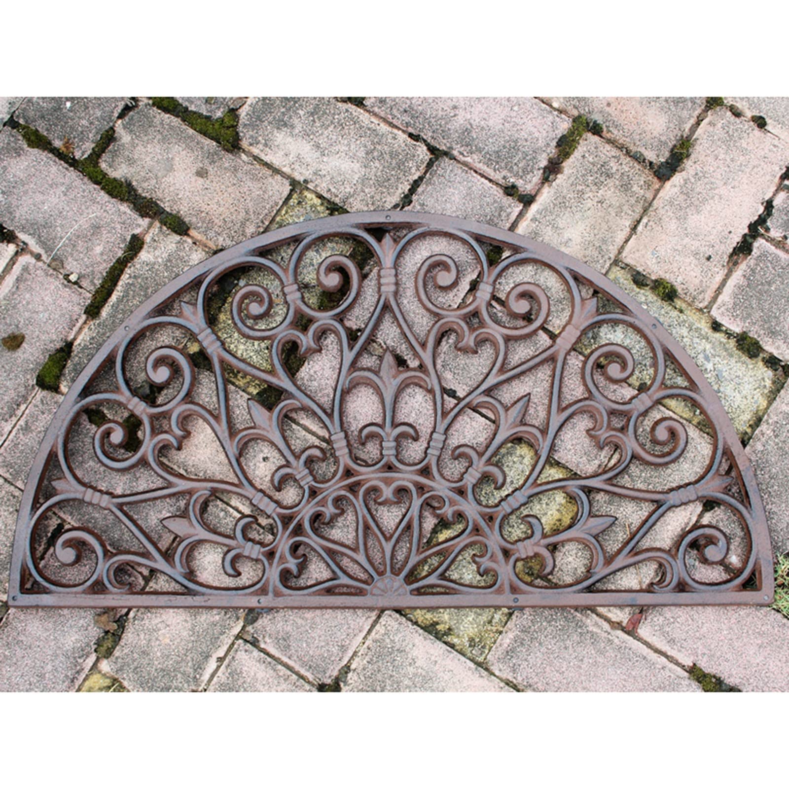 LSMKK Half Round Cast Iron Doormat - Outdoor Welcome Mat with Drain Holes for Entryway, Deck & Patio - Durable Boot & Shoe Scraper for Mud, Snow & Water - Perfect for Front Door, Garage & Garden Use