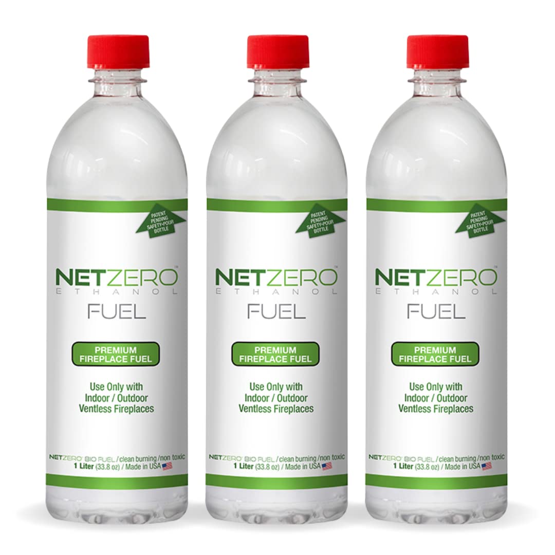 Premium Bioethanol Fuel for Ventless Fireplaces - Clean Burning & Eco-Friendly Fireplace Fuel for Indoor/Outdoor Use - 1 Liter Bottle (Pack of 3) - Perfect for Fire Pits, Tabletop Burners, Ethanol Stoves & Decorative Fireplaces