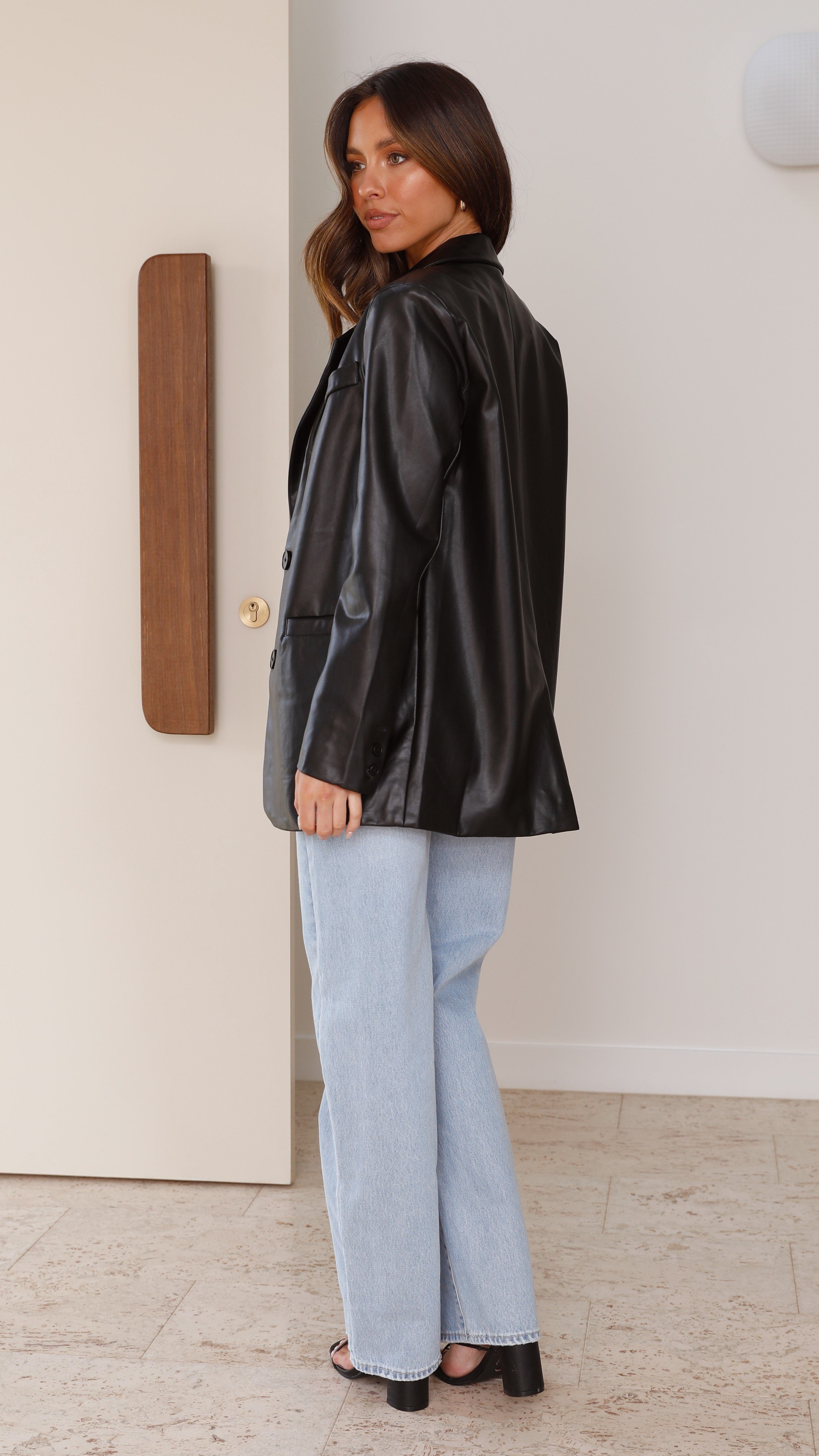 Belinda Leather Blazer for Women - Classic Black Faux Leather Jacket for Office, Night Out & Fall Fashion | Slim Fit Blazer Coat