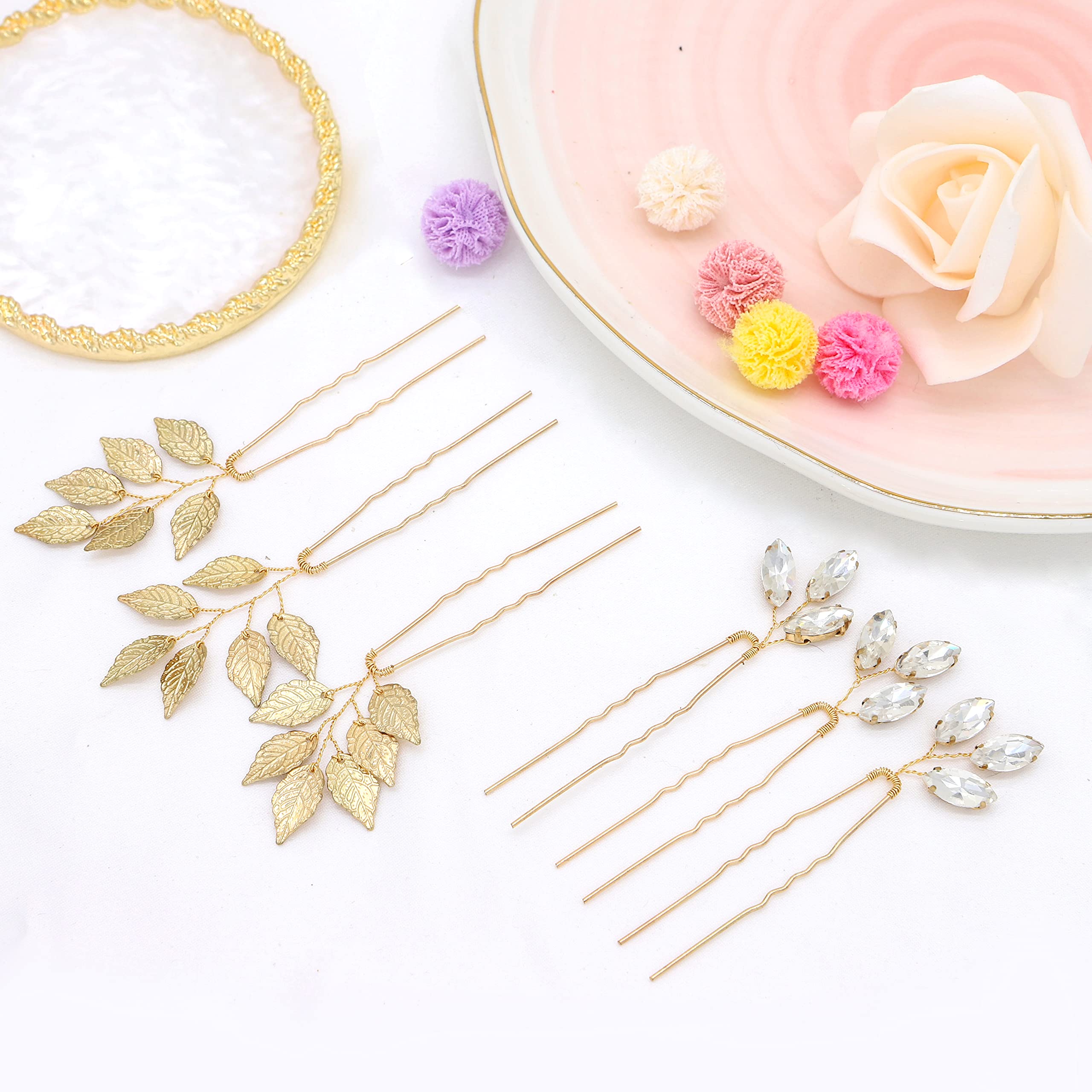 Vintage Gold Leaf Wedding Headpieces - 7 Pack Bridal Hair Pins & Headbands for Bride, Bridesmaids, Women & Girls | Perfect for Weddings, Prom, Parties & Special Occasions