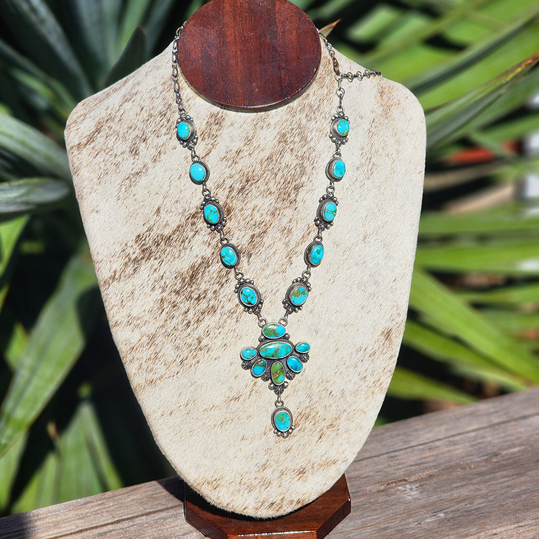 Elle Sonoran Gold Turquoise Necklace - Handmade Southwest Jewelry for Women | Boho Chic Accessories for Casual Wear, Festivals & Special Occasions