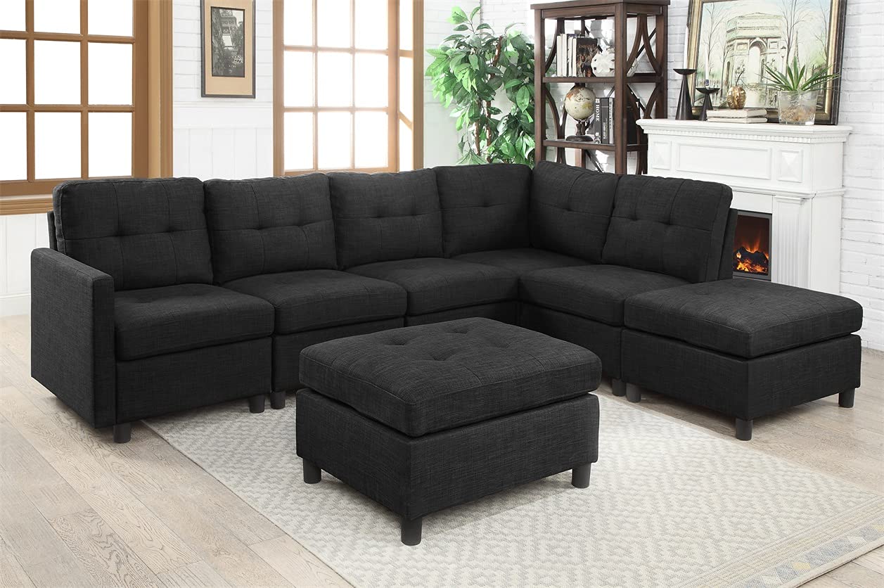 Modular Sectional Sofa Ottoman Bench - Dark Grey Footstool for Living Room & Entryway | Perfect for Relaxing, Extra Seating & Home Decor