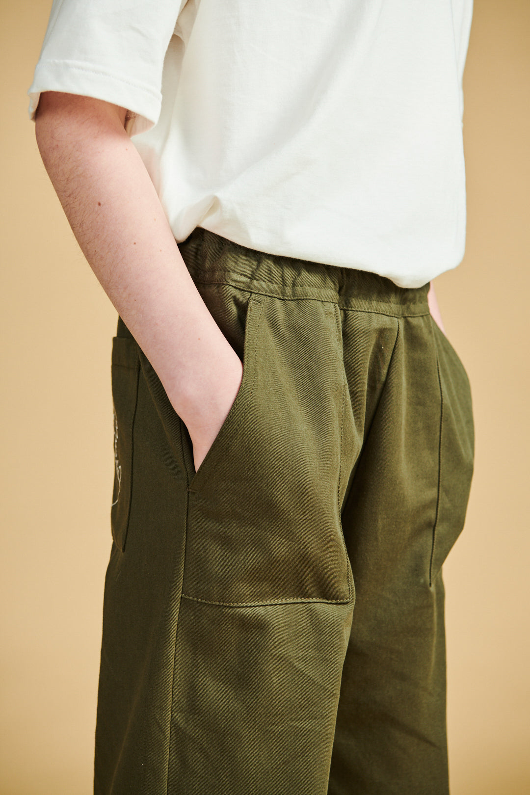 Eco-Friendly Kids Cam Relaxed Twill Trousers - Plastic-Free Olive Green Casual Pants for Boys & Girls | Perfect for School, Playdates & Outdoor Adventures