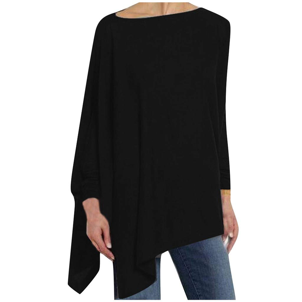 Women's Casual Long Sleeve Loose Fit Irregular Hem Pullover Sweatshirt - Trendy Printed Blouse for Fall & Winter, Perfect for Daily Wear, Office, and Weekend Outings