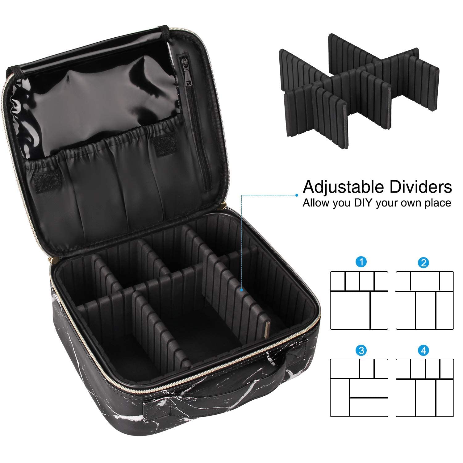 Doliva Professional Nylon Cosmetic Makeup Organizer Bag - Waterproof Travel Toiletry Case with Adjustable Compartments & PVC Zipper | Perfect for Makeup Storage, Travel Essentials, and Vanity Organization