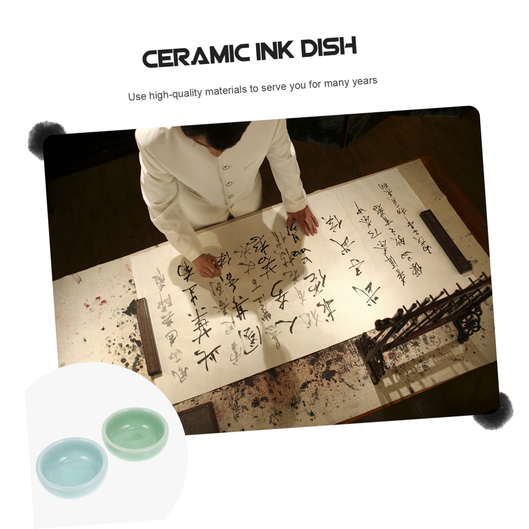 8 Pcs Ceramic Ink Dish Set - Brush Wash Tray for Chinese Calligraphy & Painting